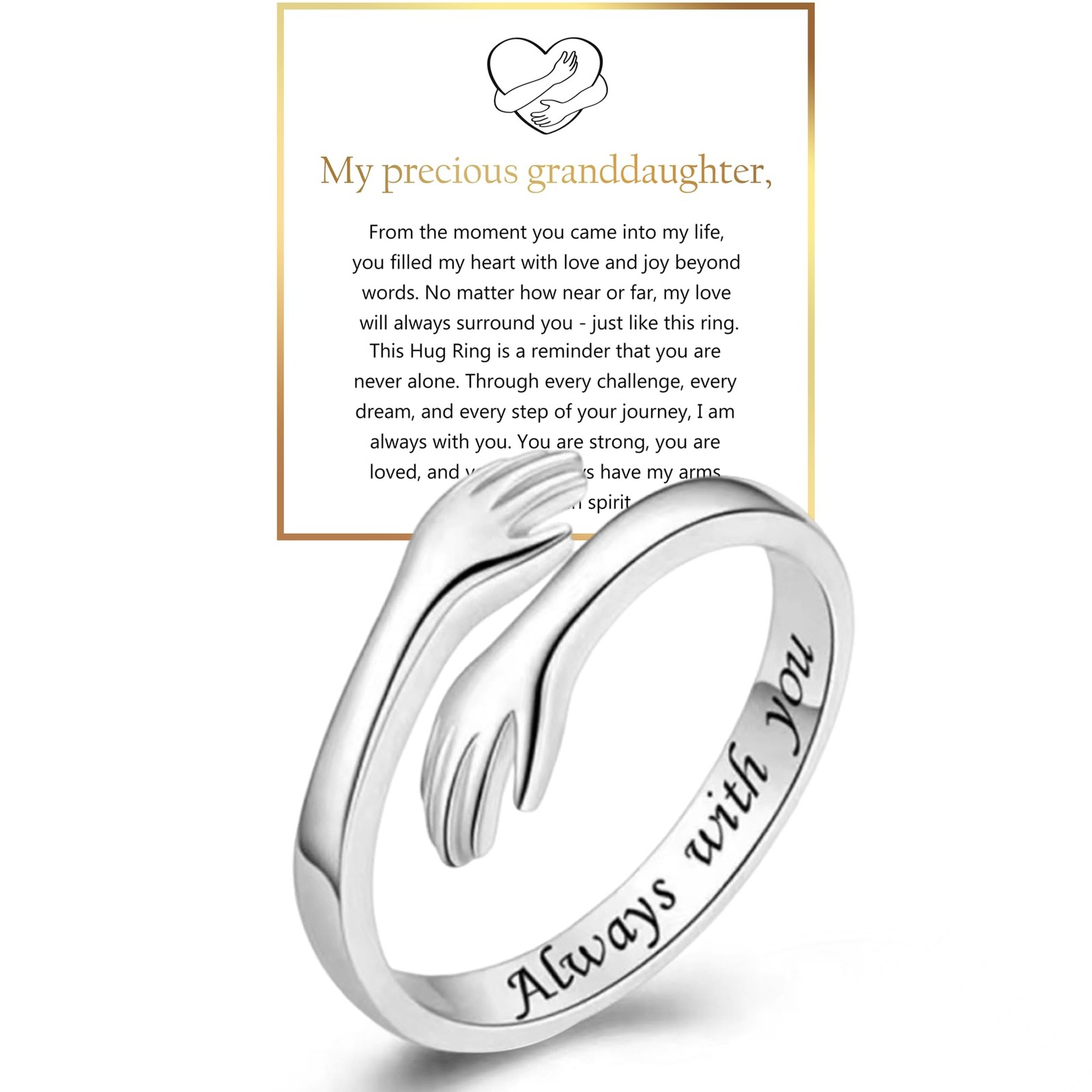S925 Sterling Silver Hug Ring for Granddaughter Adjustable Ring S925 Sterling Silver Hug Ring for Granddaughter Adjustable Ring