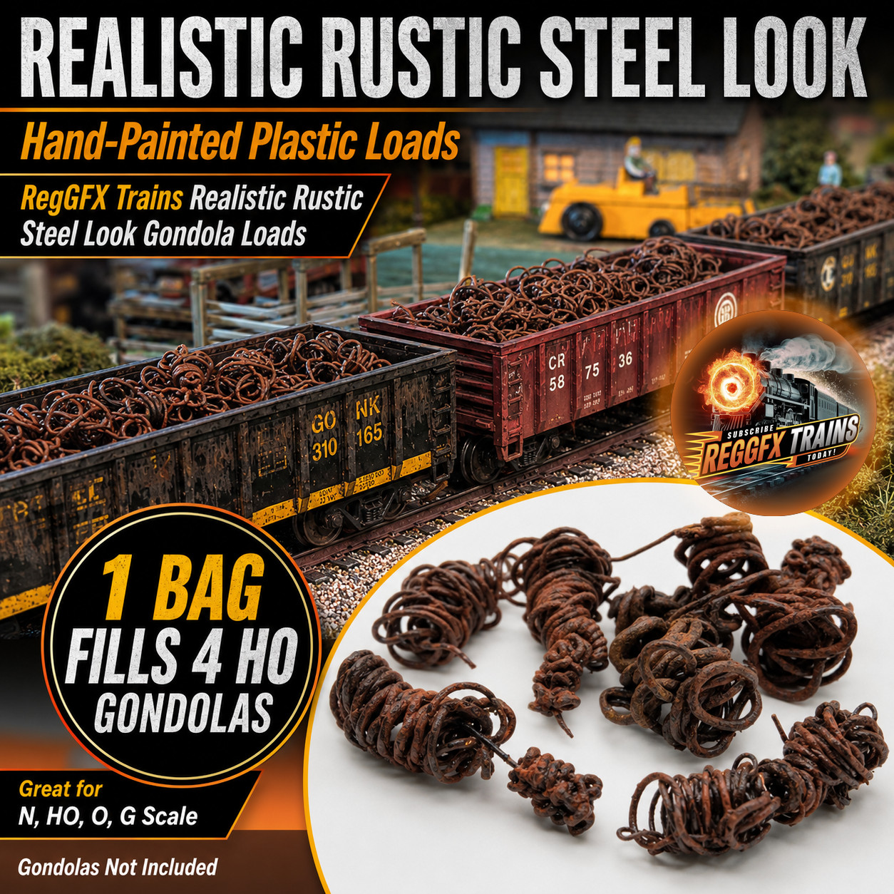 HO Scale Gondola Loads 1:87 Rustic Scrap Metal FX Hand-Painted  — 1 Bag Fills 4