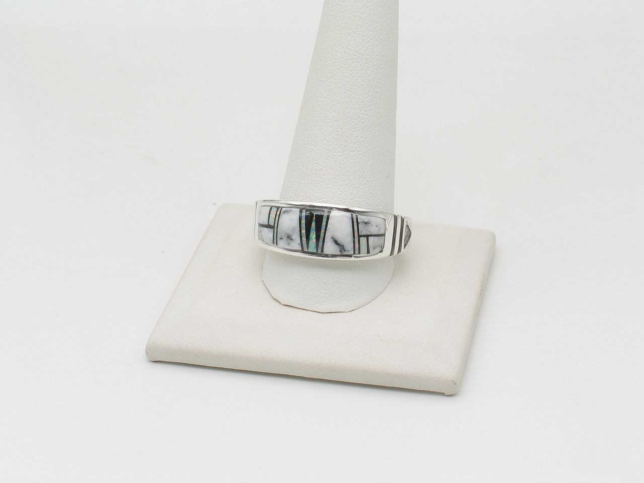 Navajo Handmade Sterling Silver and Multistone Inlay Ring Size 13.5