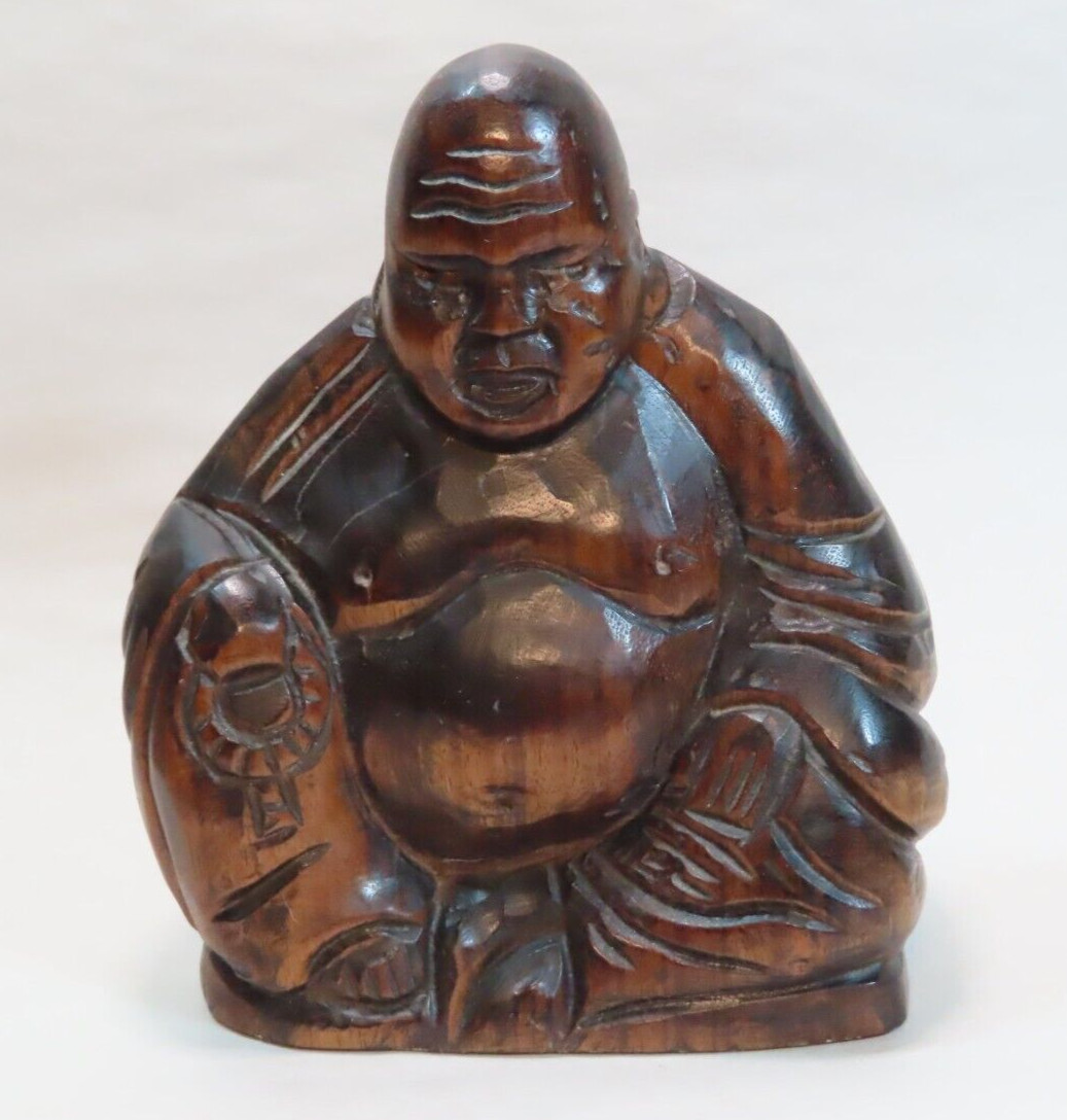 Antique Hand Carved Hard Wood Chinese Seated Buddha Statue Figurine 5.5 Antique Hand Carved Hard Wood Chinese Seated Buddha Statue Figurine 5.5