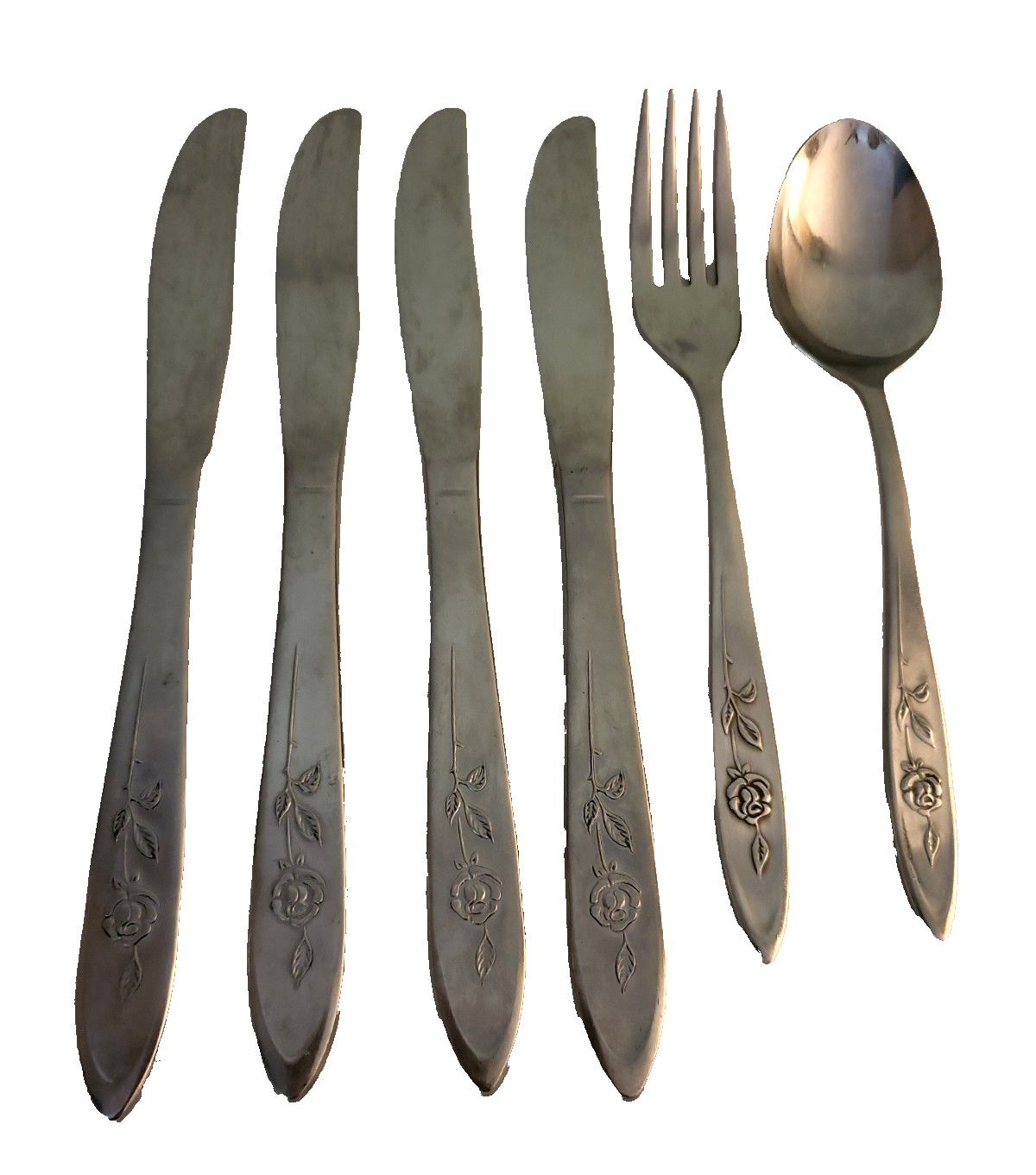 6 piece Oneida Community MY ROSE Stainless Flatware knives fork soup spoon