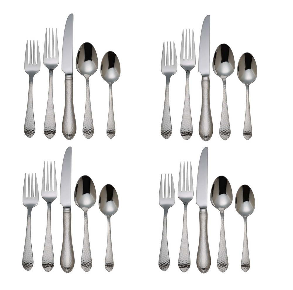 Reed & Barton Hammered Antique 18/10 Stainless Steel 20pc. Flatware Set