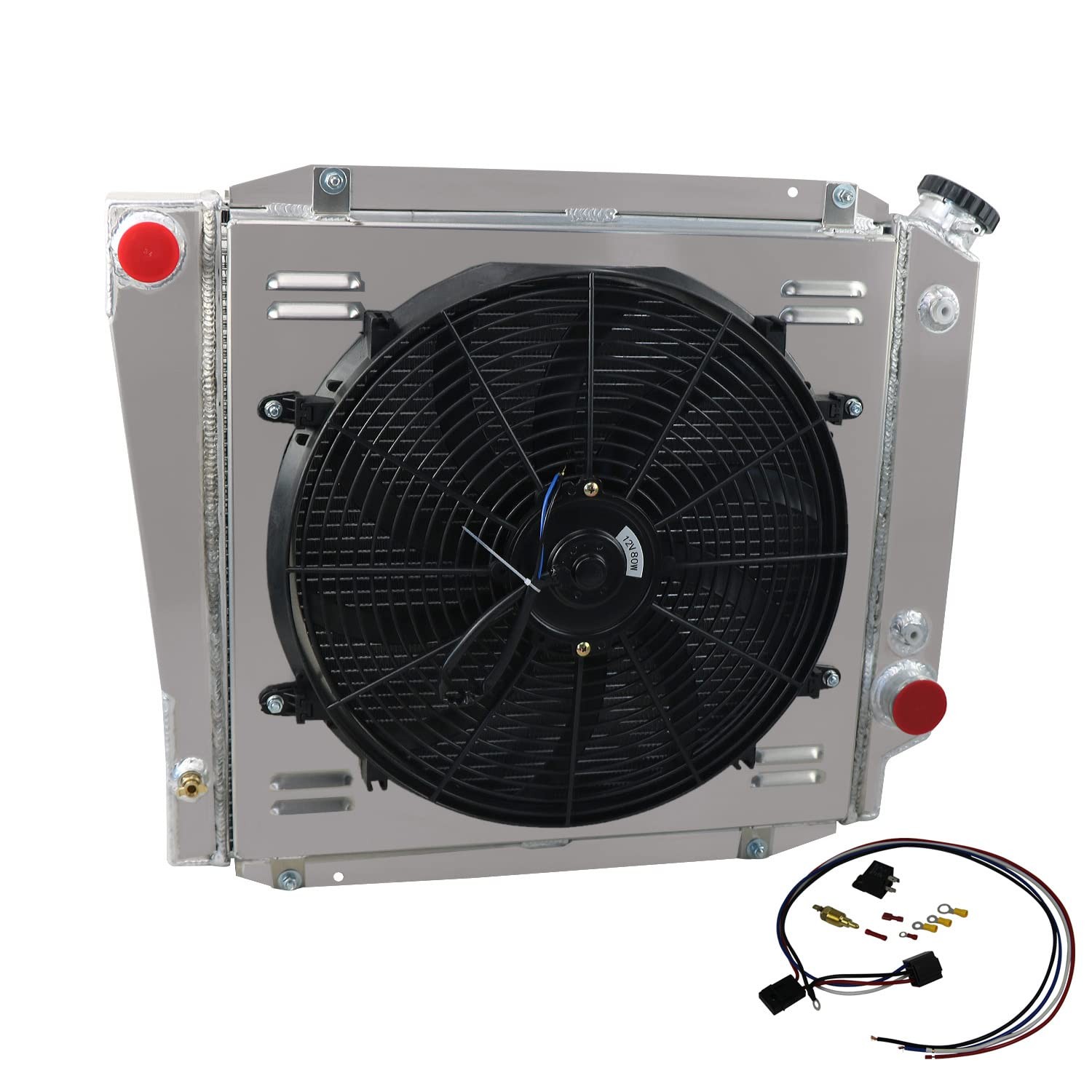 3 Row Radiator & Shroud Fan & Relay Ford Bronco Wagon Roadster Sport