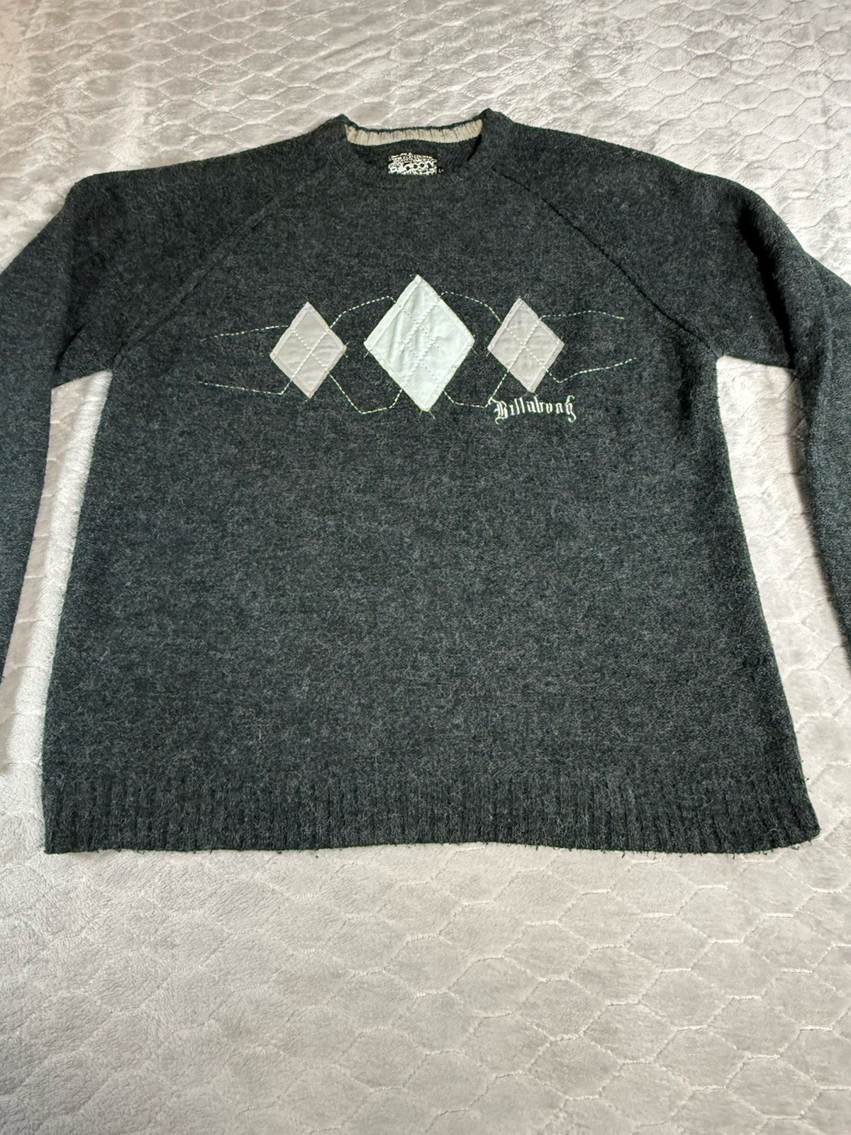 Vintage Billabong Sweater Women\'s L Gray Wool Blend Argyle Y2K Surf Skater Korea