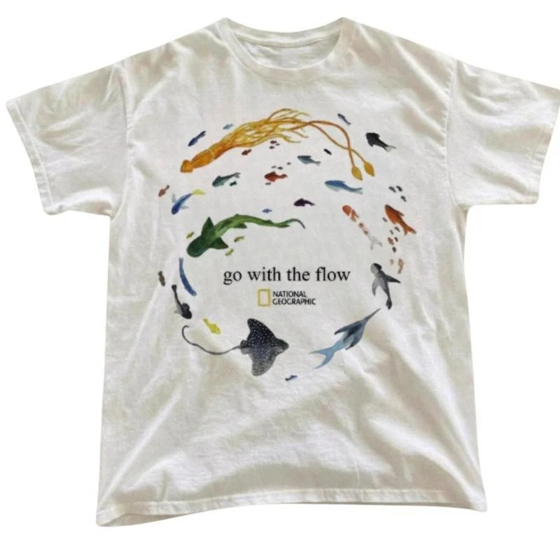 Marine Animals Go With The Flow Y2K Grunge Vintage Graphic T‑Shirt