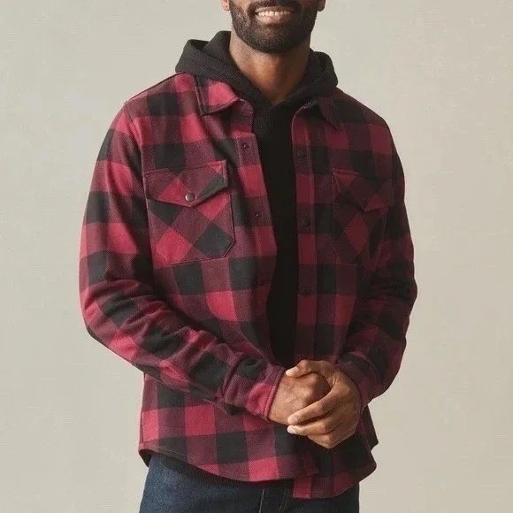 American Giant Redwood Overshirt Unisex Large Multi Plaid Cotton Spread Collar