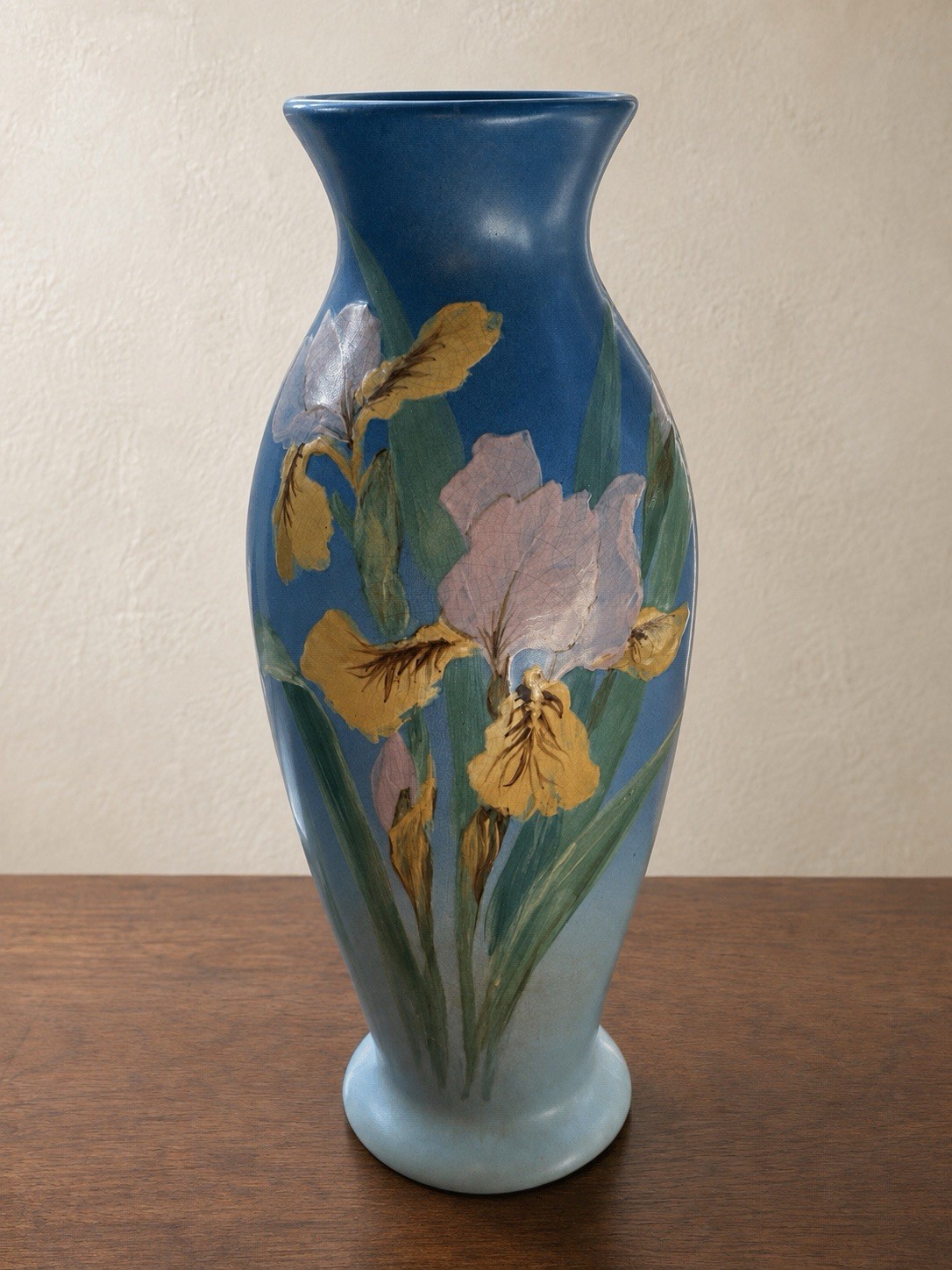 Antique Weller Hudson Hester Pillsbury Signed 13.25” Blue Iris Art Pottery Vase