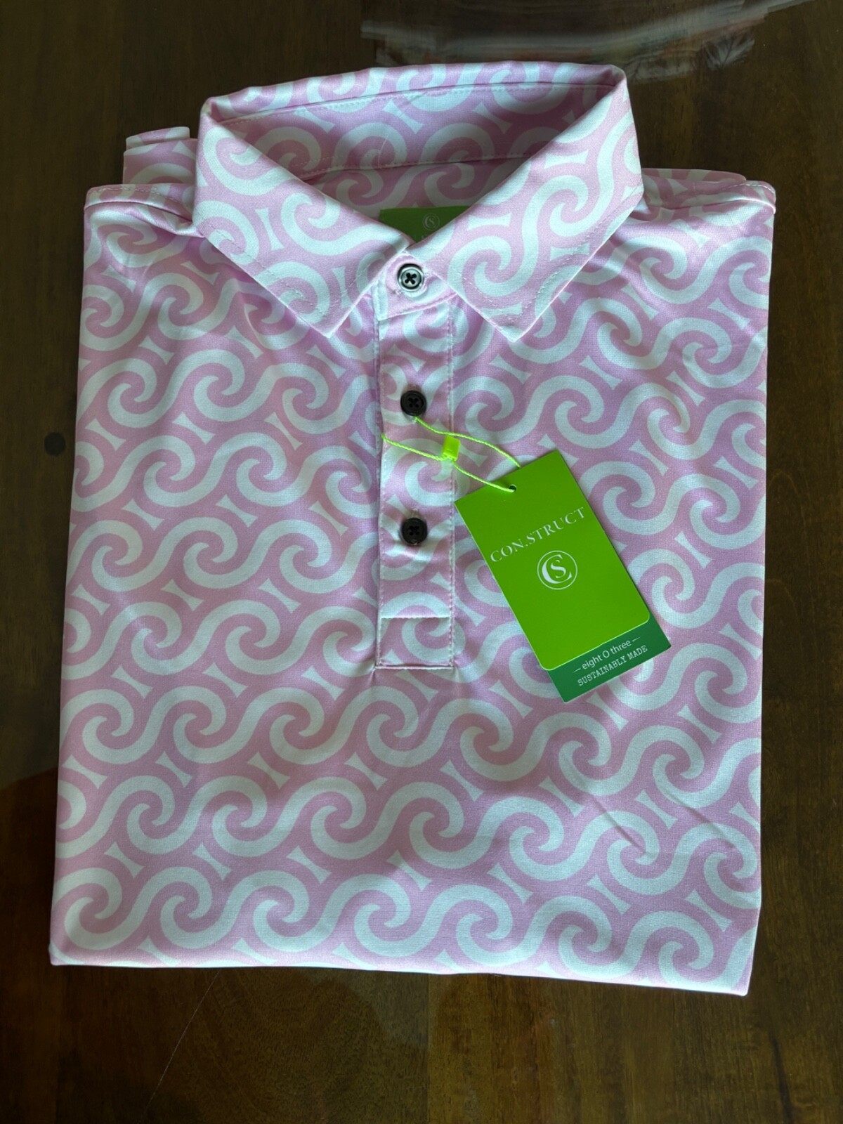 NWT MEN\'S CON.STRUCT WAVE POLO, SIZE: L, COLOR: PINK/WHITE (M18) NWT MEN\'S CON.STRUCT WAVE POLO, SIZE: L, COLOR: PINK/WHITE (M18)