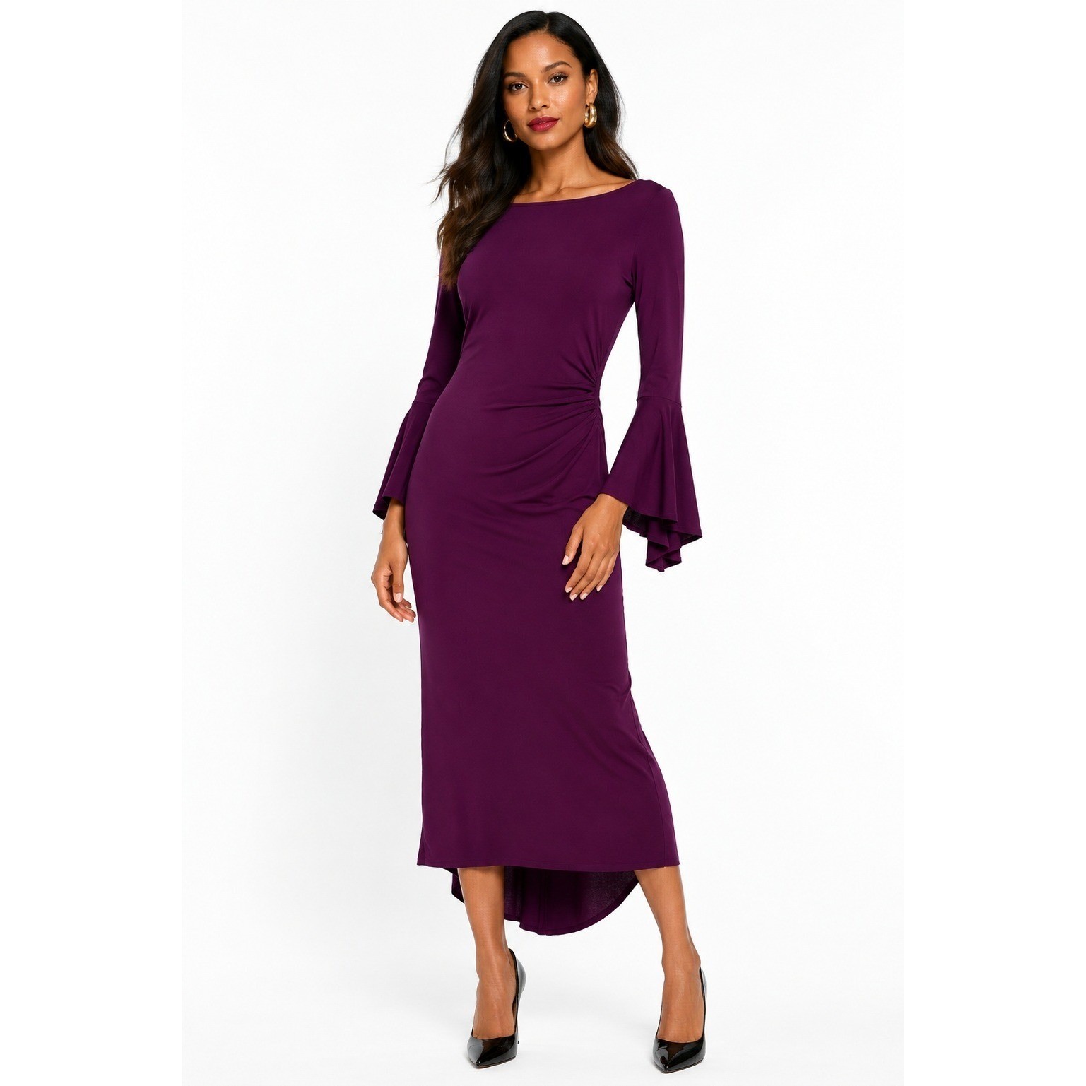 VTG Diane von Furstenberg Vivica 90s Amethyst Bell Sleeve Midi Dress NWT