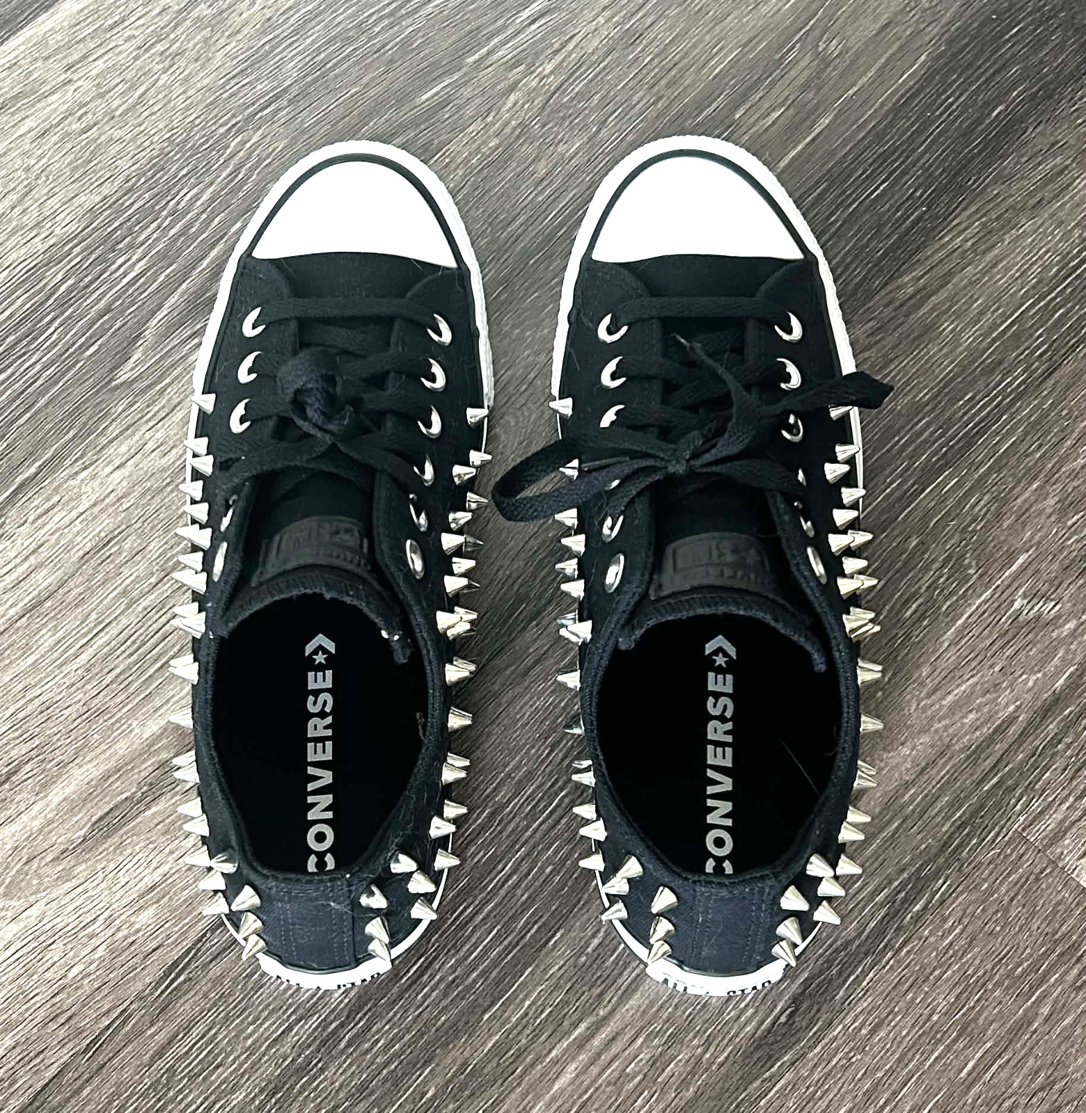 Converse All Star Chuck Taylor Womens 9 Black White Spiked Punk Studded AO6454C