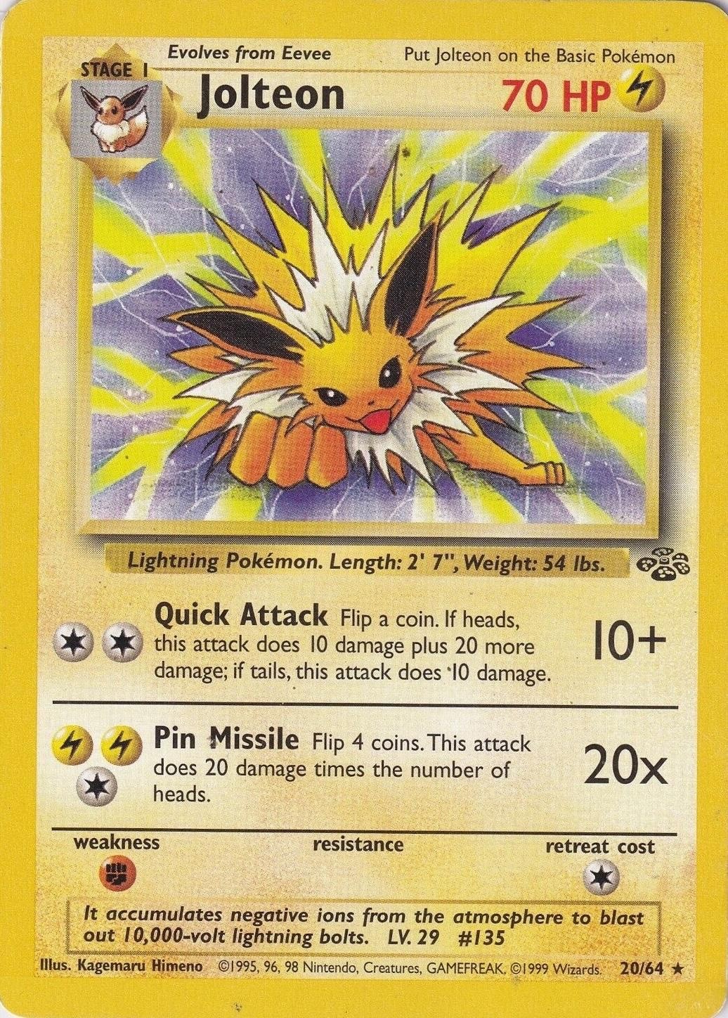 Pokémon TCG - Jolteon - 20/64 - Rare Unlimited Jungle Unlimited [Moderate Play]