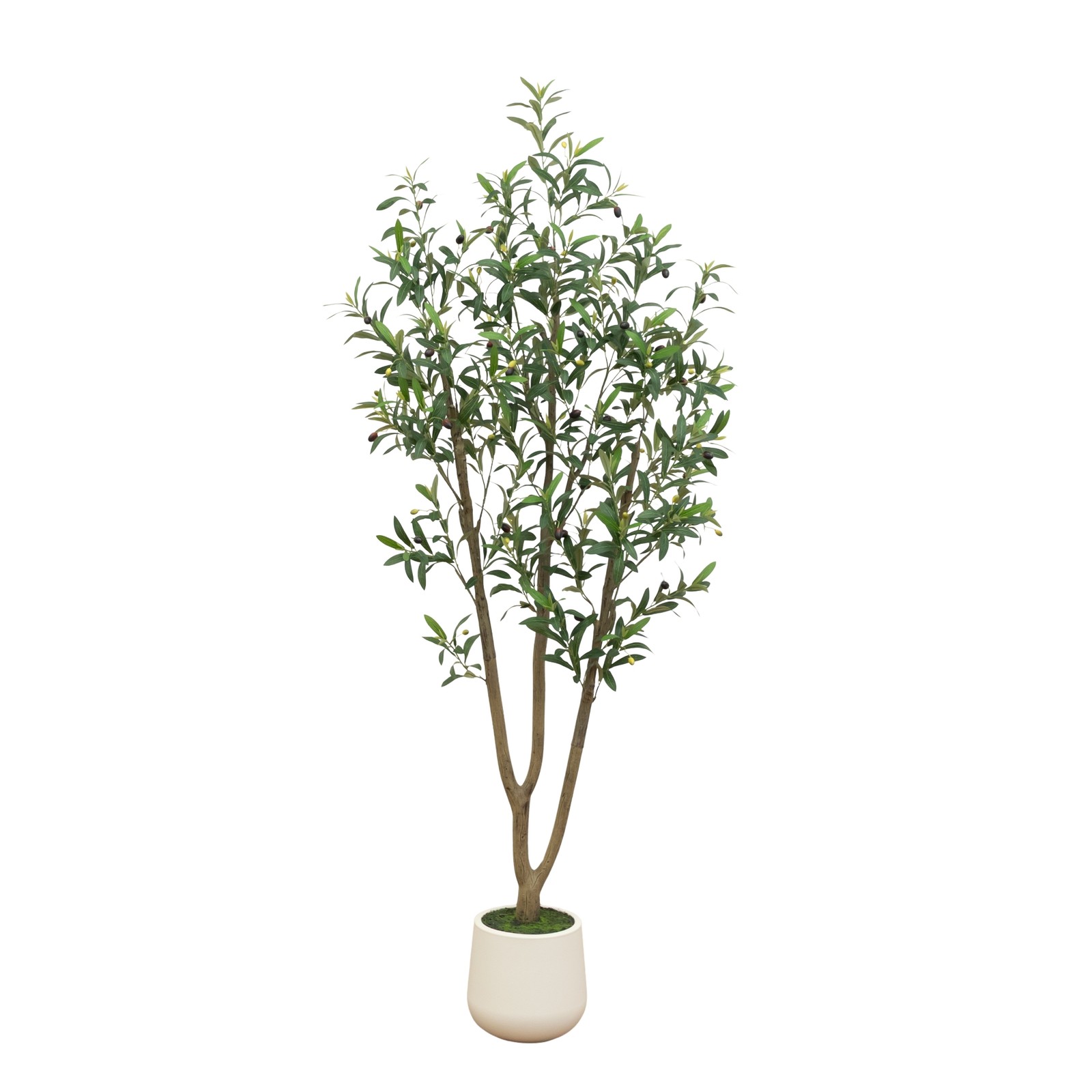 Nearly Natural 6-ft Artificial Olive Tree in White Decorative Planter