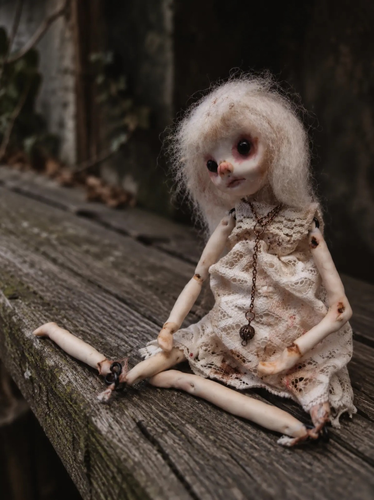 OOAK Creepy Art Doll Gothic Horror Pig Girl BJD Hand-Sculpted Fantasy Creature