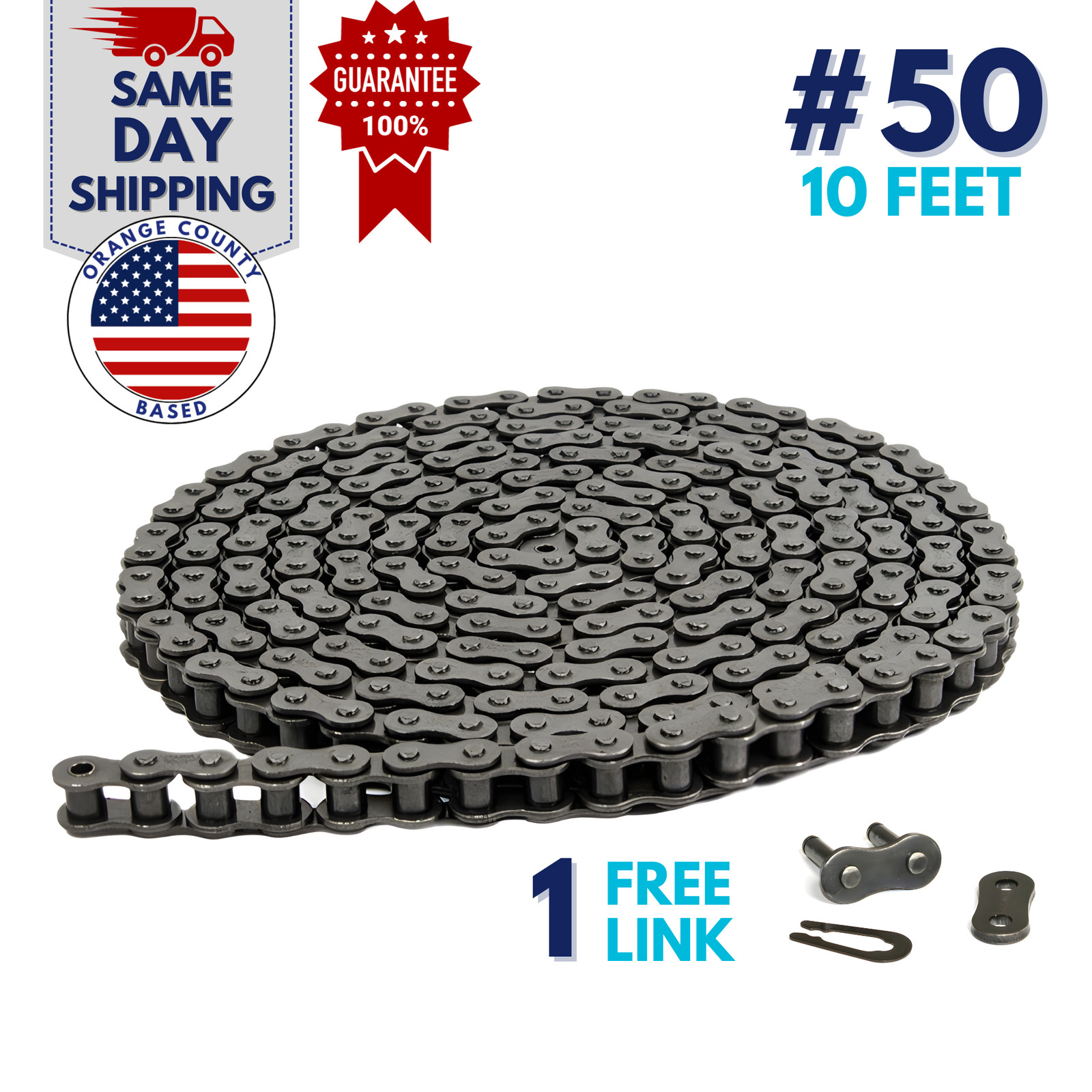 #50 Roller Chain 10 Feet with 1 Connecting Links