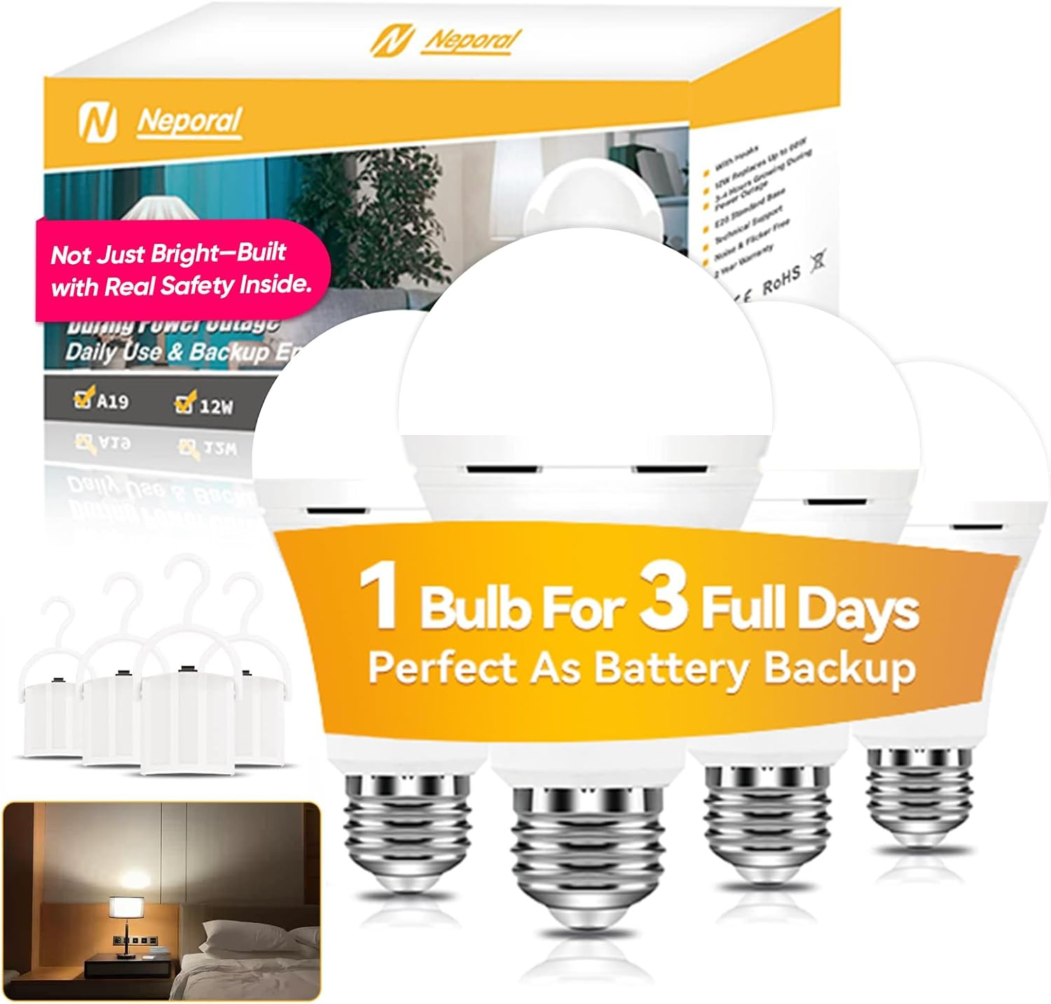 Neporal LITE PRO Rechargeable Light Bulbs, 2600mAh Large Battery Backup Light Bu