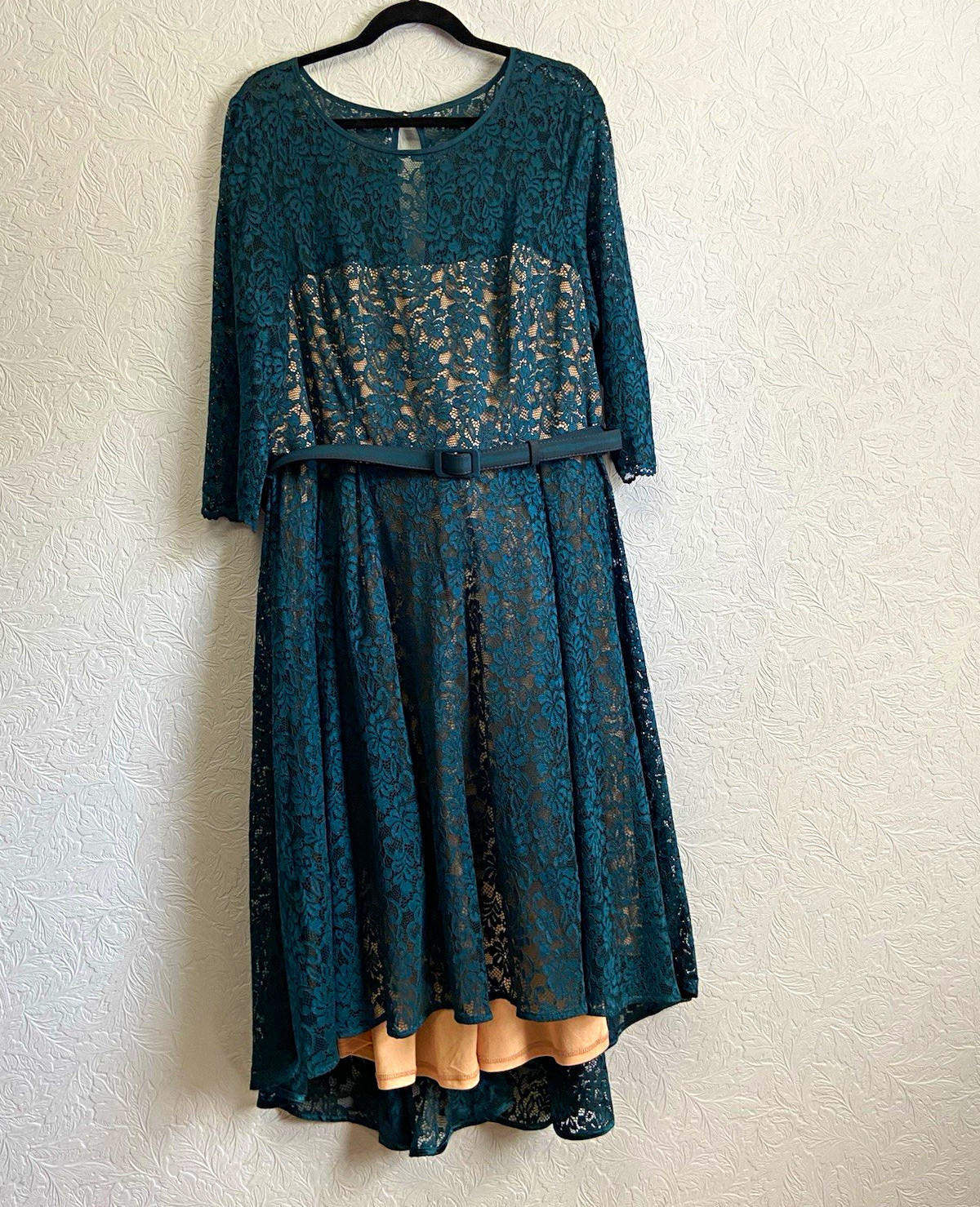 City Chic Green Floral Hi-Lo Lace Lover Dress Belted Size M/18 Formal Cocktail
