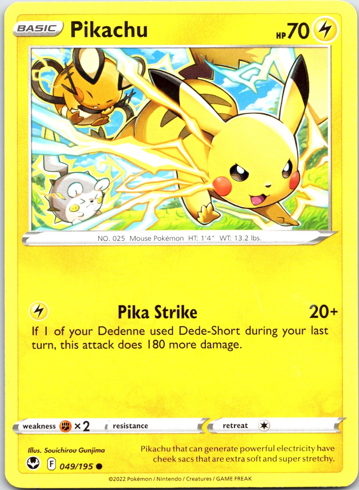 Pokemon TCG Pikachu 049/195 SWSH12: Silver Tempest SWSH12 Common NM