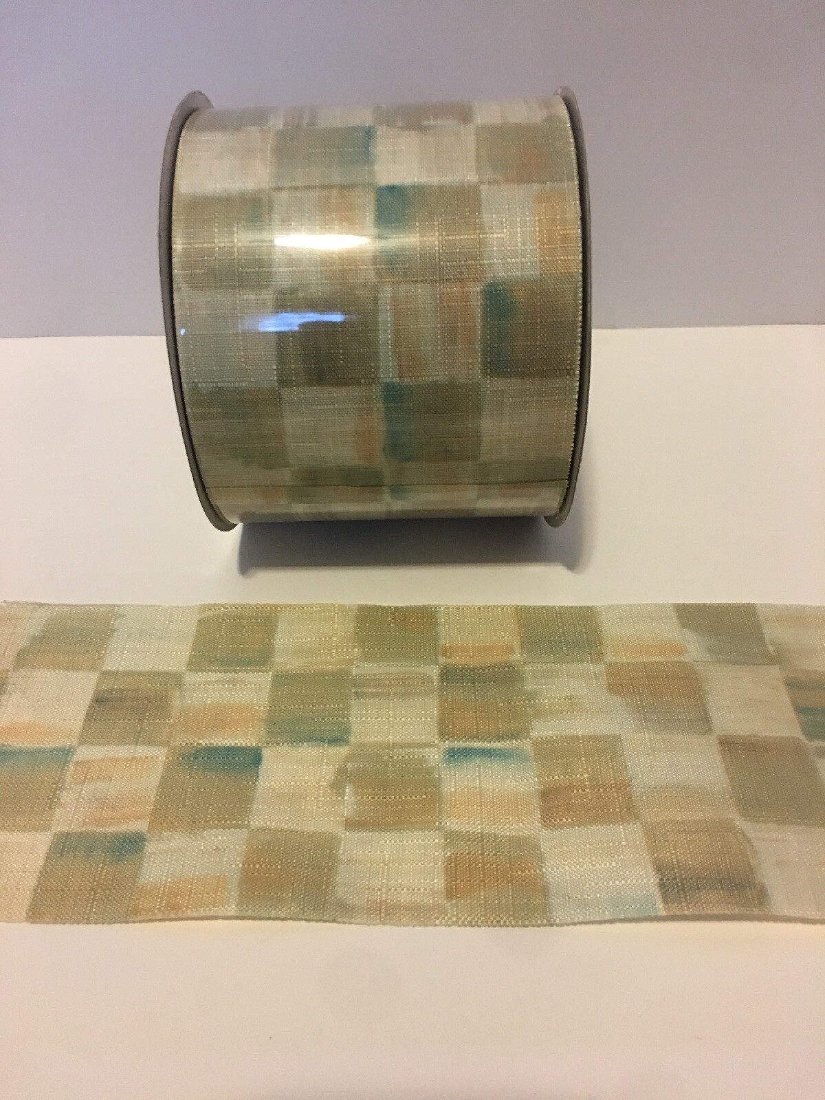 MacKenzie Childs Large Parchment Check Ribbon 4”x 5 Yards NEW