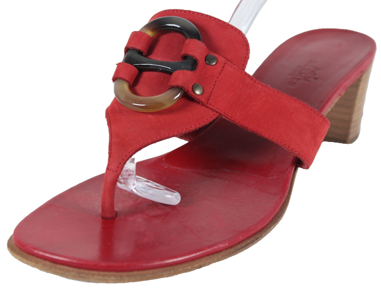 HERMES Red Nubuck Tortoise Shell Chaîne d\'Ancre Thong Heels Sandals 39