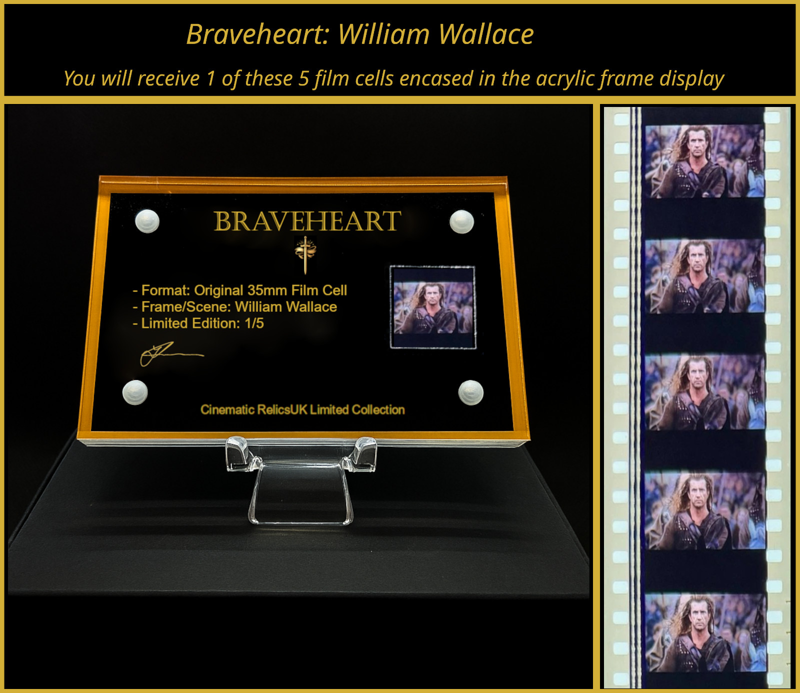 RARE- Braveheart - 35mm Film Cell Encased in stylish display