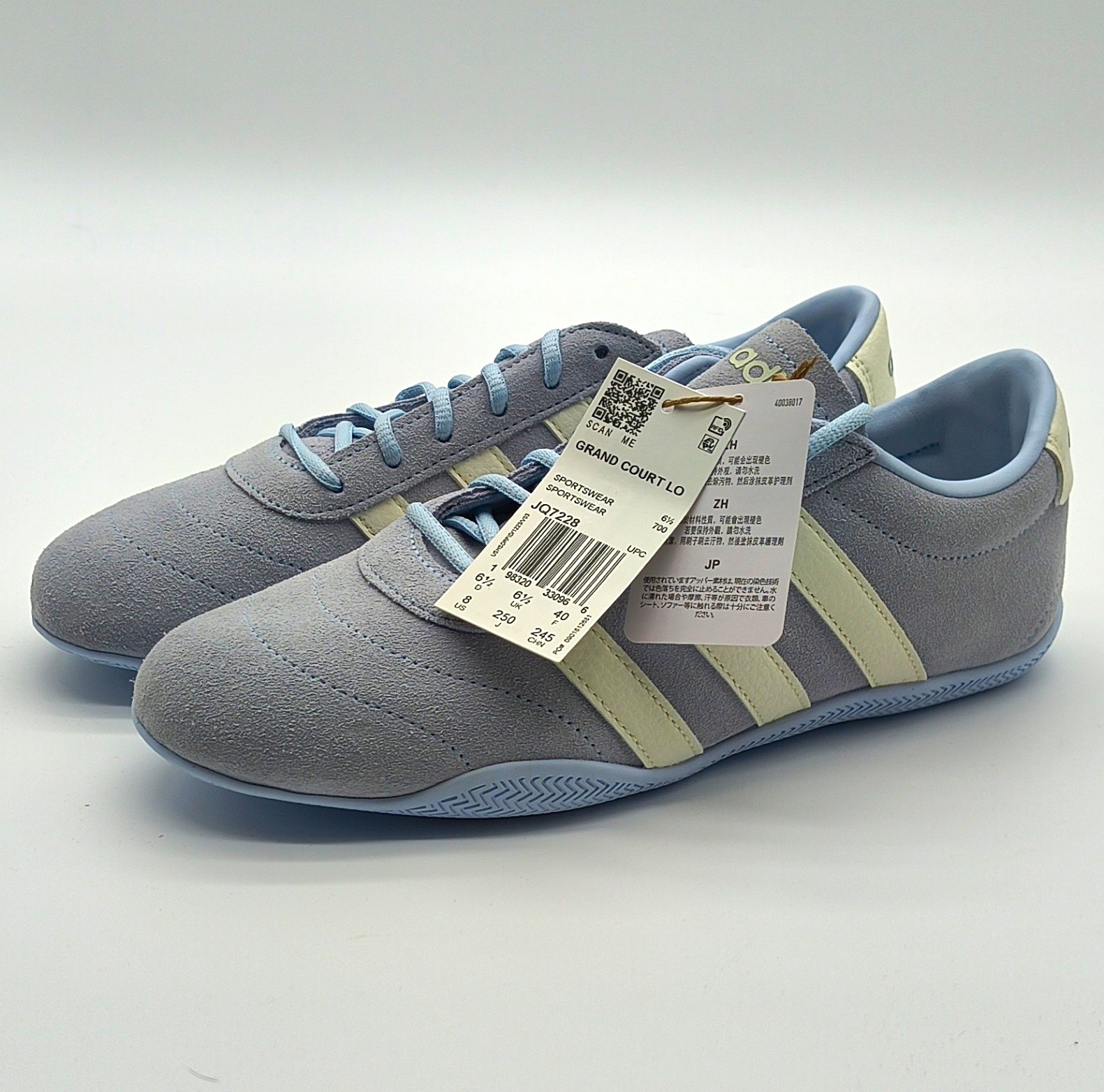 adidas Grand Court Lo Men\'s Gray/Blue Suede Sneakers JQ7228