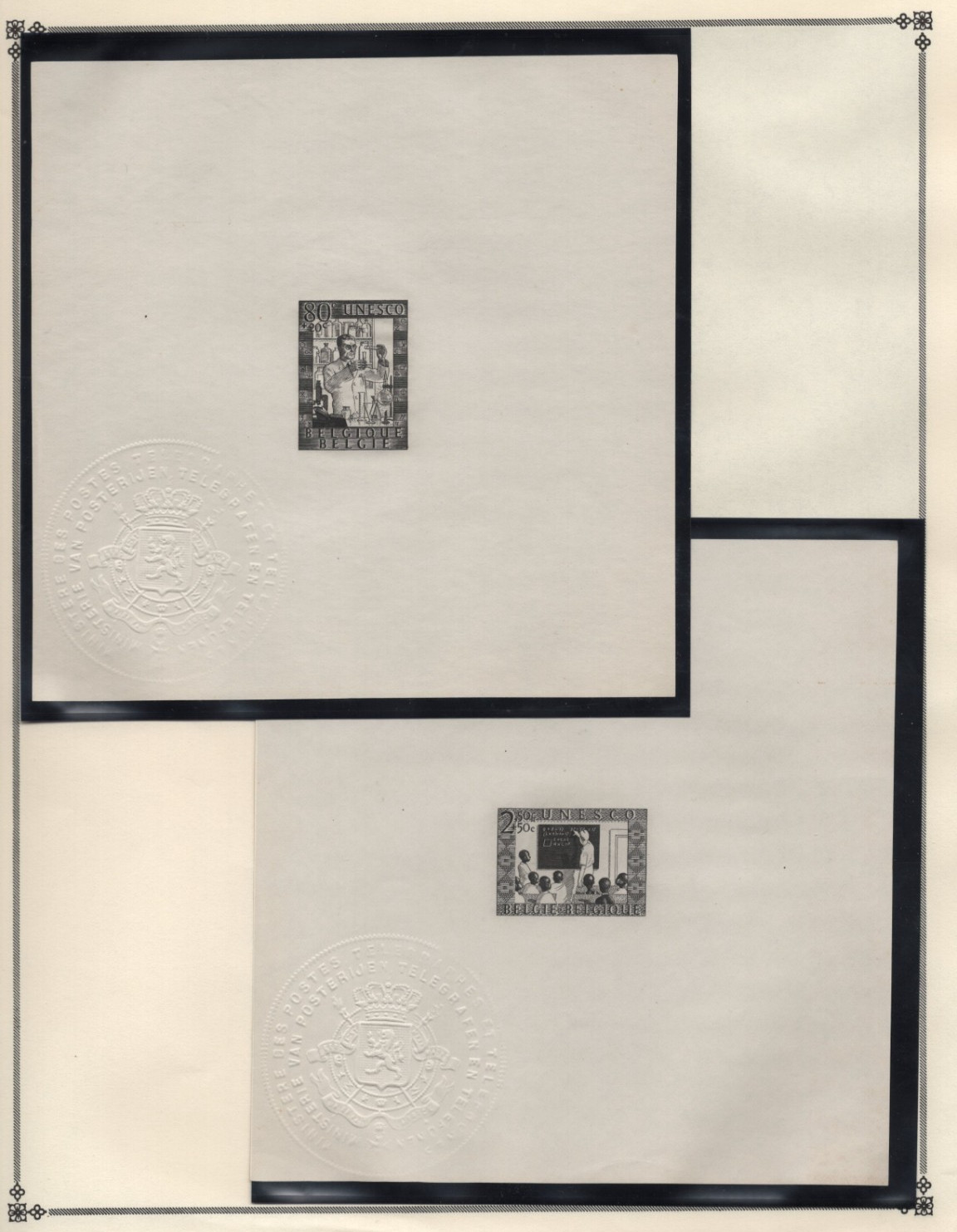 Belgium 1951 Three Imperf Proofs Presentation Sheetlets In Black Sc. #B492-B494
