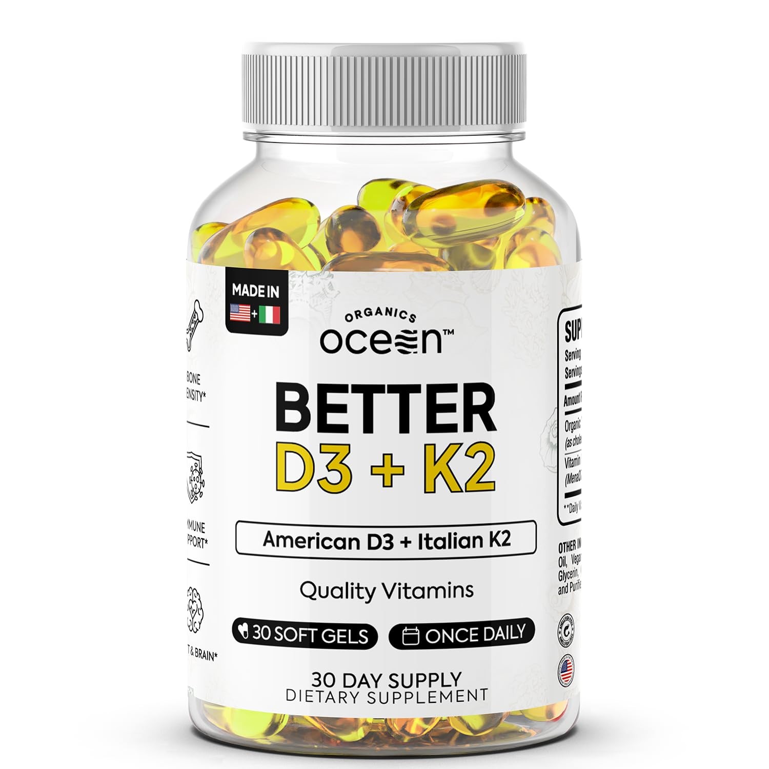 Organics Ocean Better D3 + K2-100% Organic VIT D3 and K2 Supplements