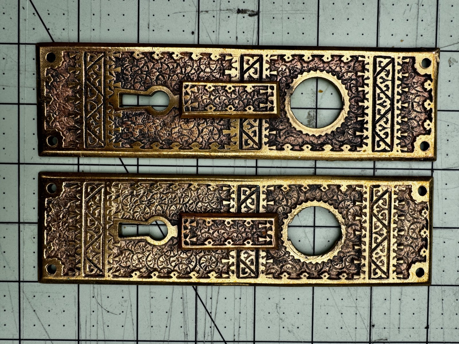 Antique Eastlake Door Backplates Matched Pair Aesthetic Movement Escutcheons