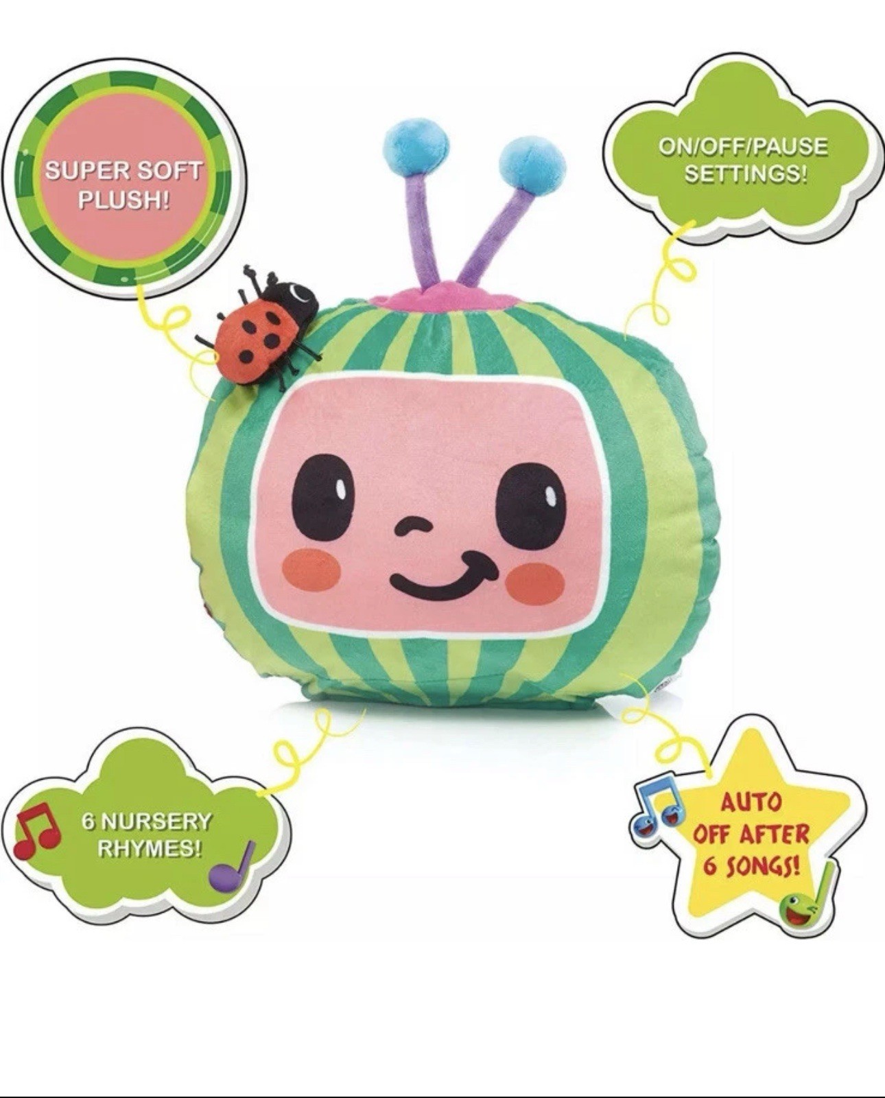 CoComelon Musical Sleep Soother Nursery Rhymes Plush Watermelon Toy WOW Stuff