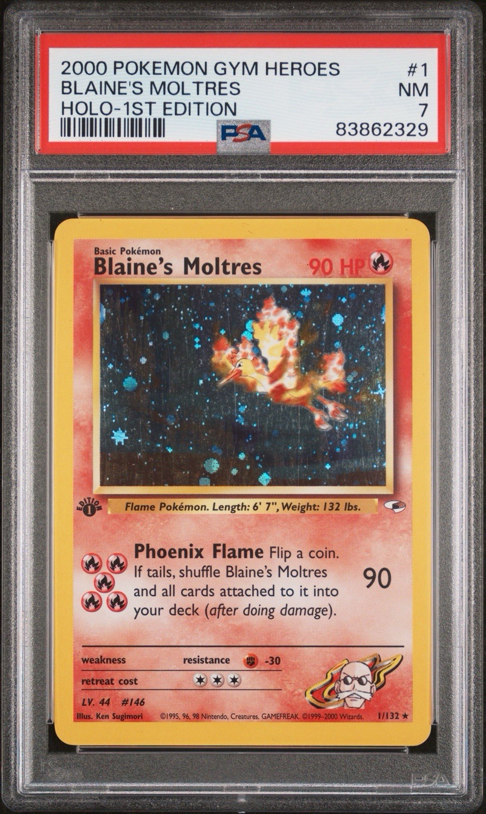 2000 Pokémon Blaine\'s Moltres #1 Gym Heroes Holo 1st Edition PSA 7 NEAR MINT 2000 Pokémon Blaine\'s Moltres #1 Gym Heroes Holo 1st Edition PSA 7 NEAR MINT