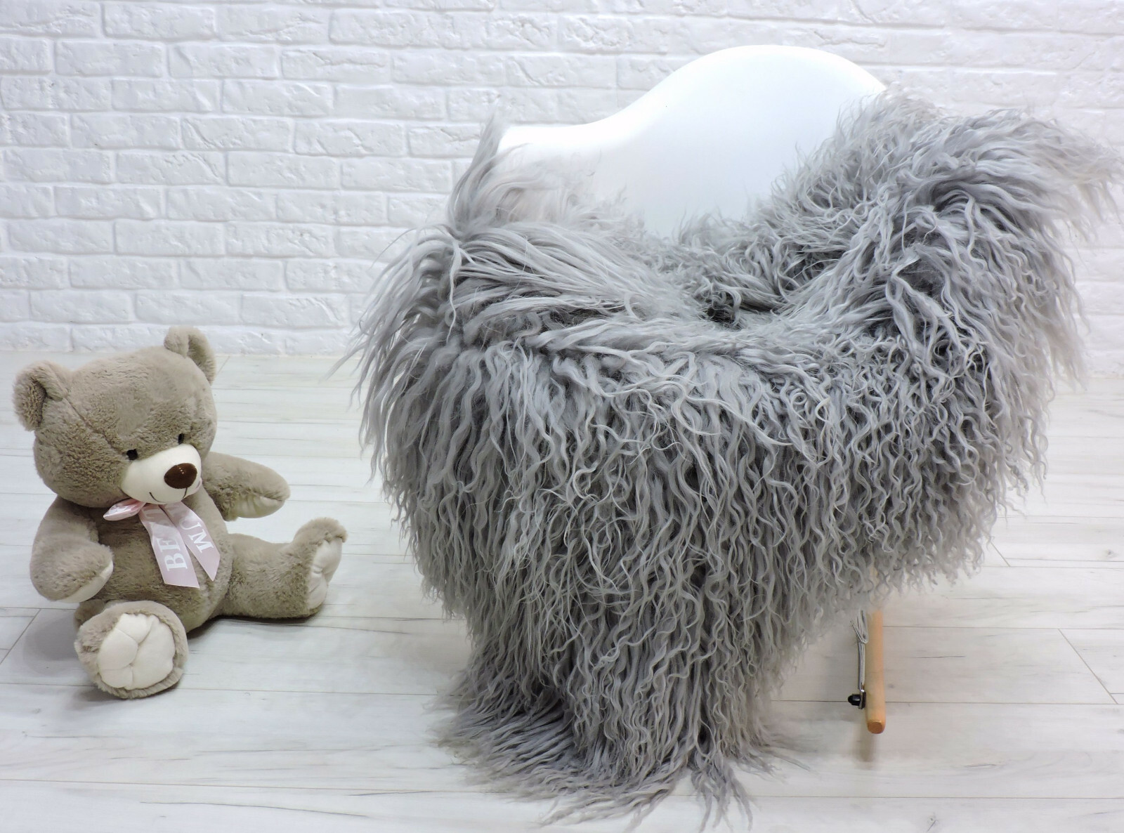 REAL ICELANDIC SHEEPSKIN RUG CURLY HAIR MONGOLIAN STYLE GREY SHAG RUG 33