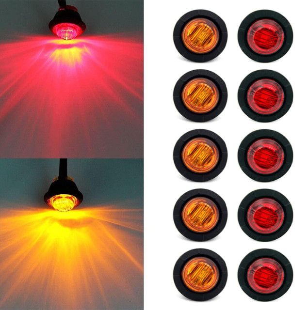 10 luces LED redondas de gálibo de 19 mm, luces de gálibo delanteras y traseras 10 luces LED redondas de gálibo de 19 mm, luces de gálibo delanteras y traseras