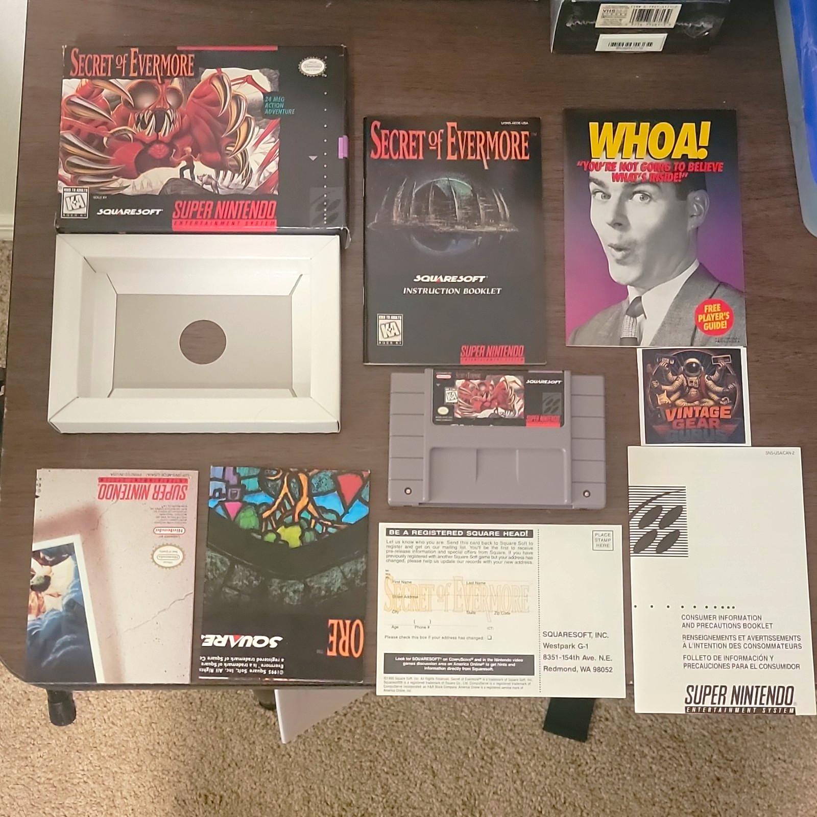 Vintage AUTHENTIC Secret of Evermore SNES CIB,Posters, Box, Reg Card Tested RARE Vintage AUTHENTIC Secret of Evermore SNES CIB,Posters, Box, Reg Card Tested RARE