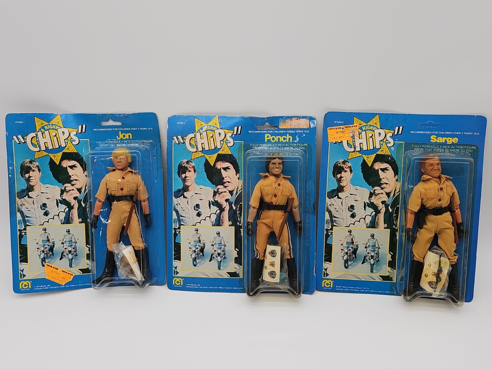 1977 Mego CHiPs 8” Figures Jon Ponch Sarge Carded Lot of 3 SEALED NOS 1977 Mego CHiPs 8” Figures Jon Ponch Sarge Carded Lot of 3 SEALED NOS
