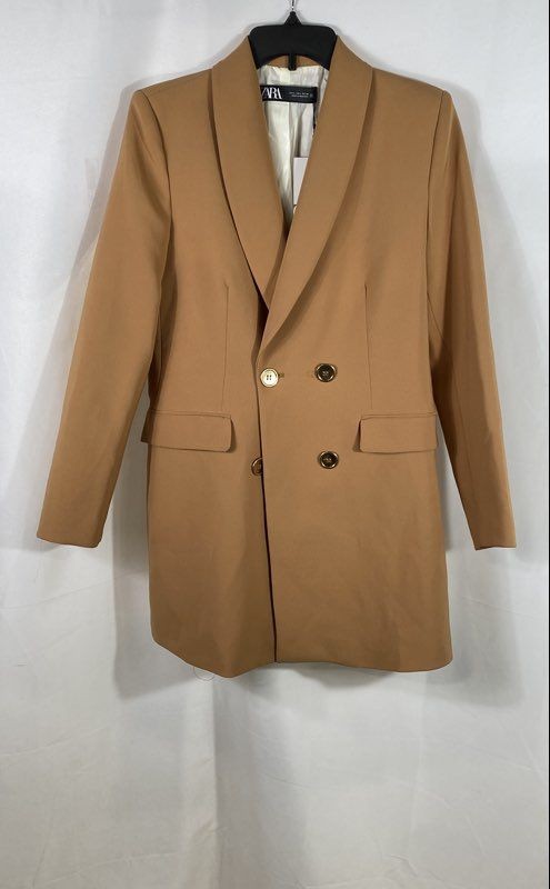 Zara Women\'s Brown Double Breasted Longline Blazer Jacket NWT Size L