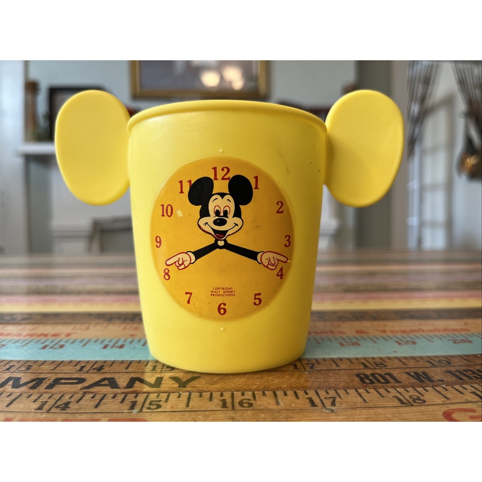 Vintage Walt Disney Mickey Mouse Plastic Child\'s Cup Clock MCM 1960s