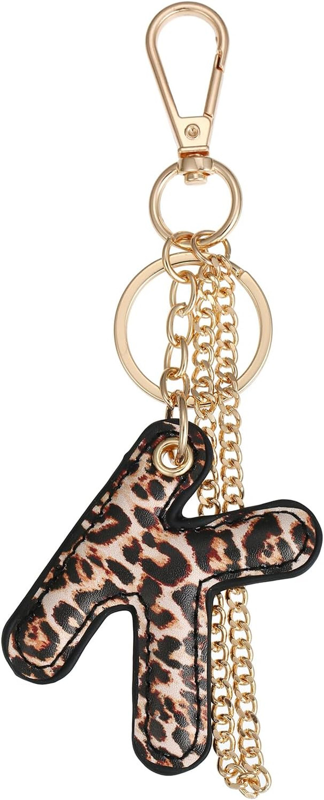 Leopard Letter Keychain for Women, PU Leather Initial Letter Keyring Keychain Ac