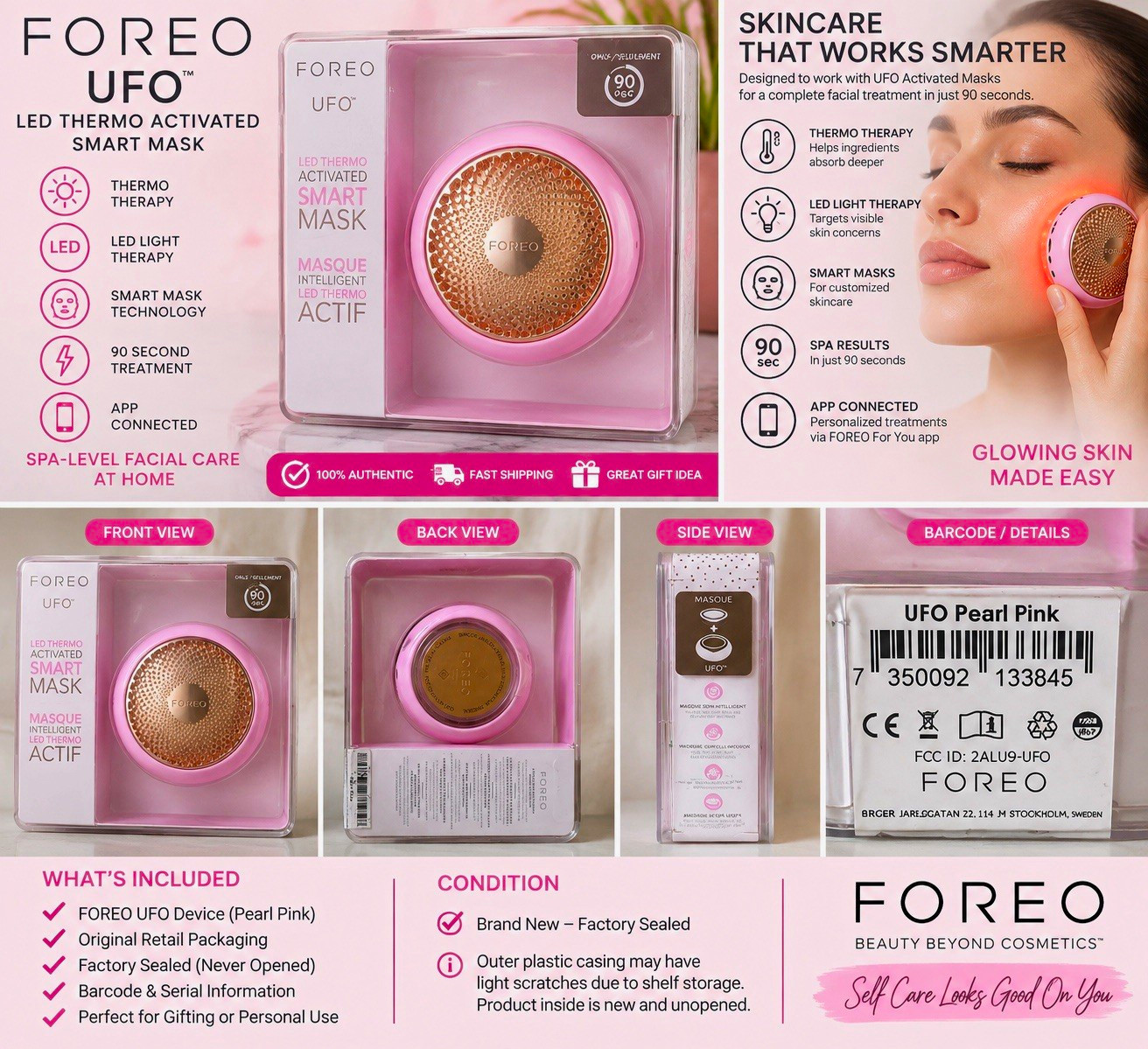 FOREO UFO App-Connected LED Light Therapy Smart Facial Mask Device Pink FOREO UFO App-Connected LED Light Therapy Smart Facial Mask Device Pink