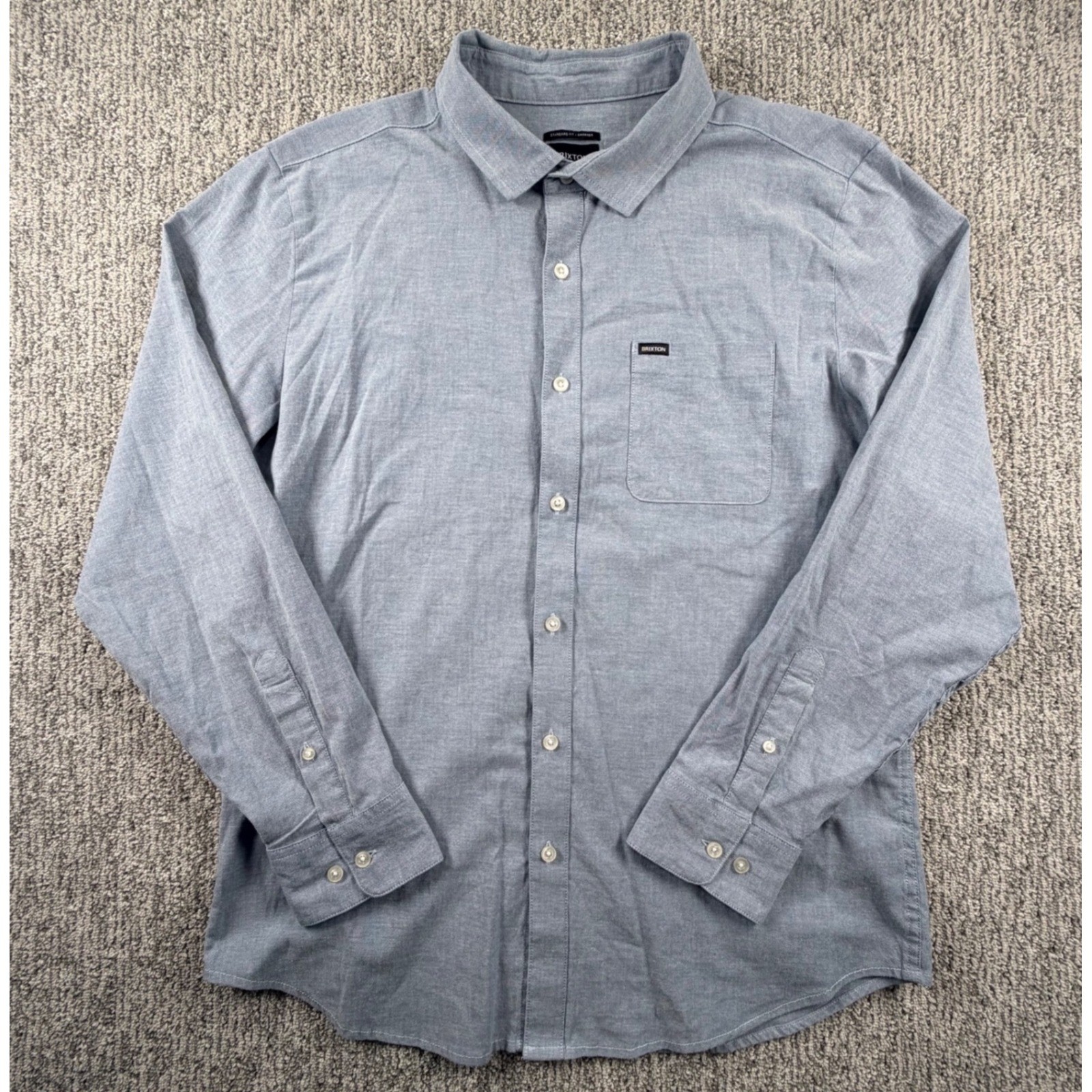 Brixton Charter Button Up Shirt Mens L Blue Long Sleeve Standard Fit Pocket