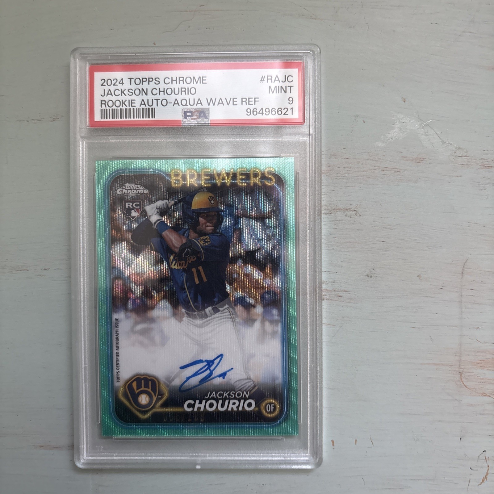 2024 Topps Chrome - Rookie Autographs Jackson Chourio Aqua Wave Refractor /199