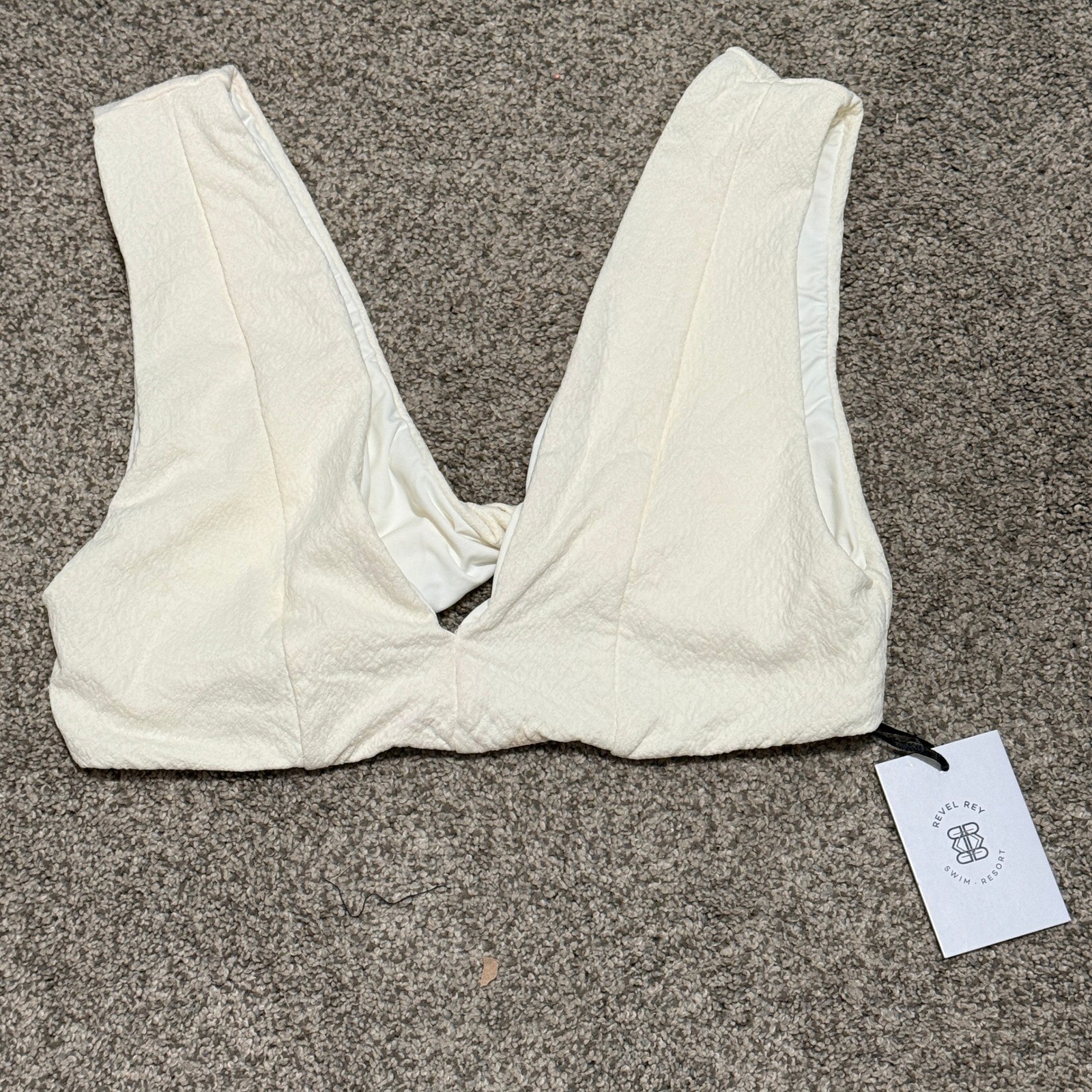 Revel Rey Twist Front Bikini Top Textured Crinkle Cream Ivory Large Women Swim