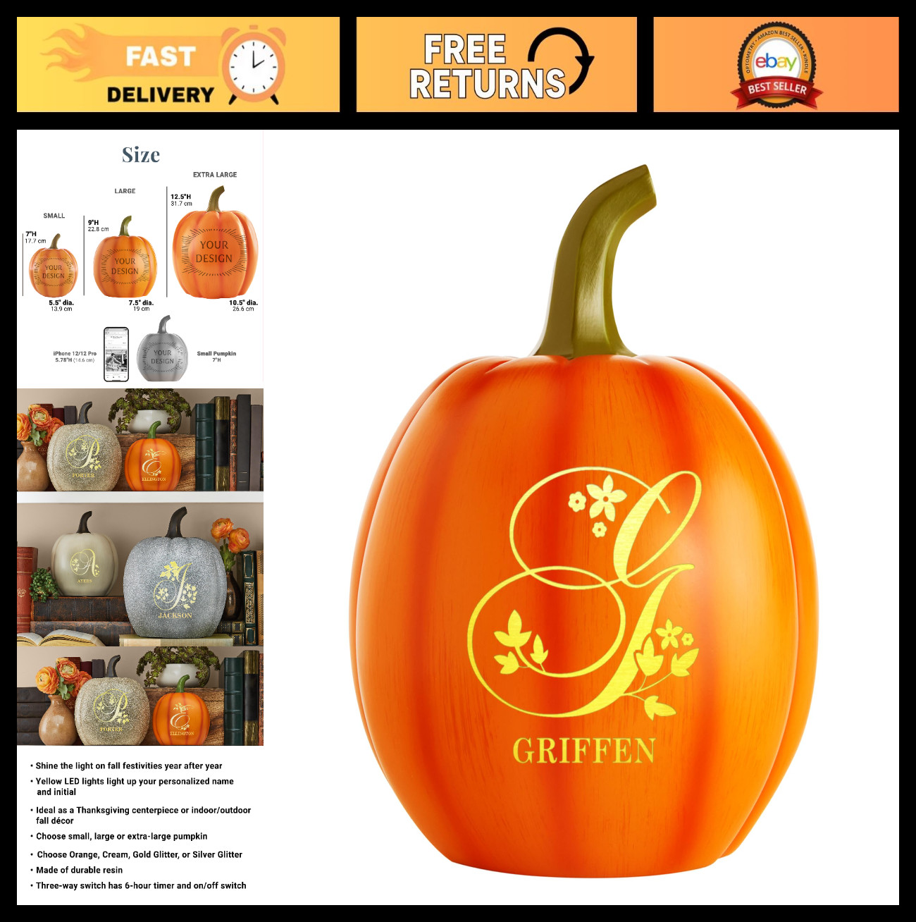 Personalized Halloween Pumpkin - Custom Jack O\'Lantern with Name - Fall Decor -