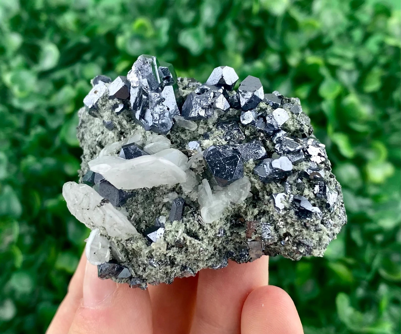 Shiny Galena with Calcite, Chlorite from Madan , Bulgaria , Rare Morphology