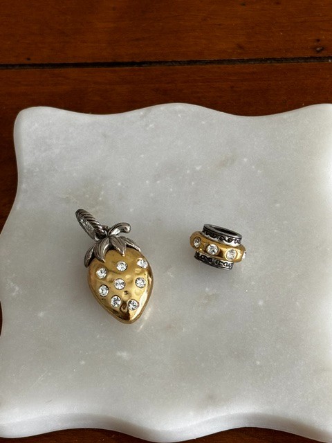 Vintage Brighton Strawberry Charm and Small Slide with Gold with Crystal accents