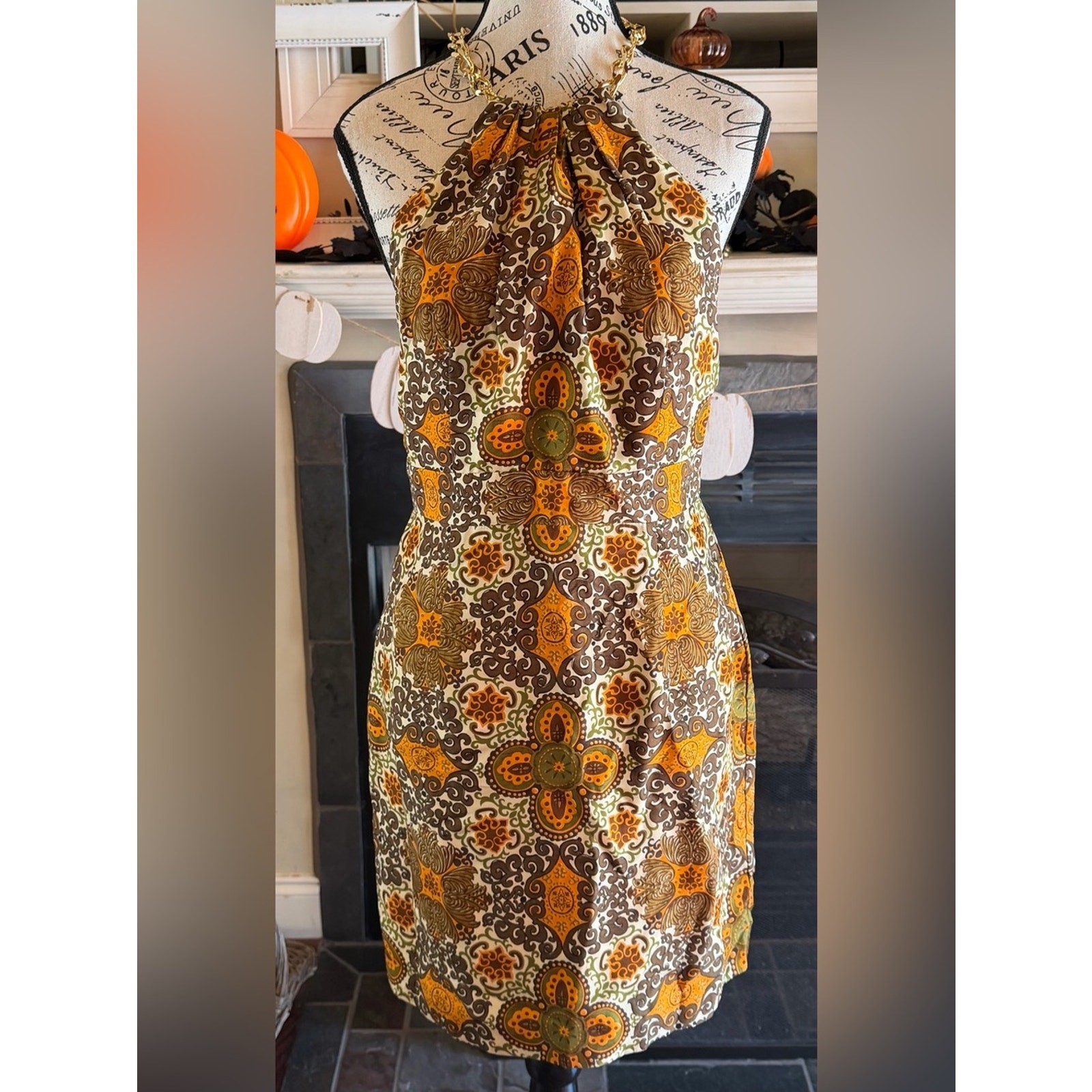 VTG Milly New York Silk Halter Chain Mini Dress 6 Retro Y2K Fall Autumn Event