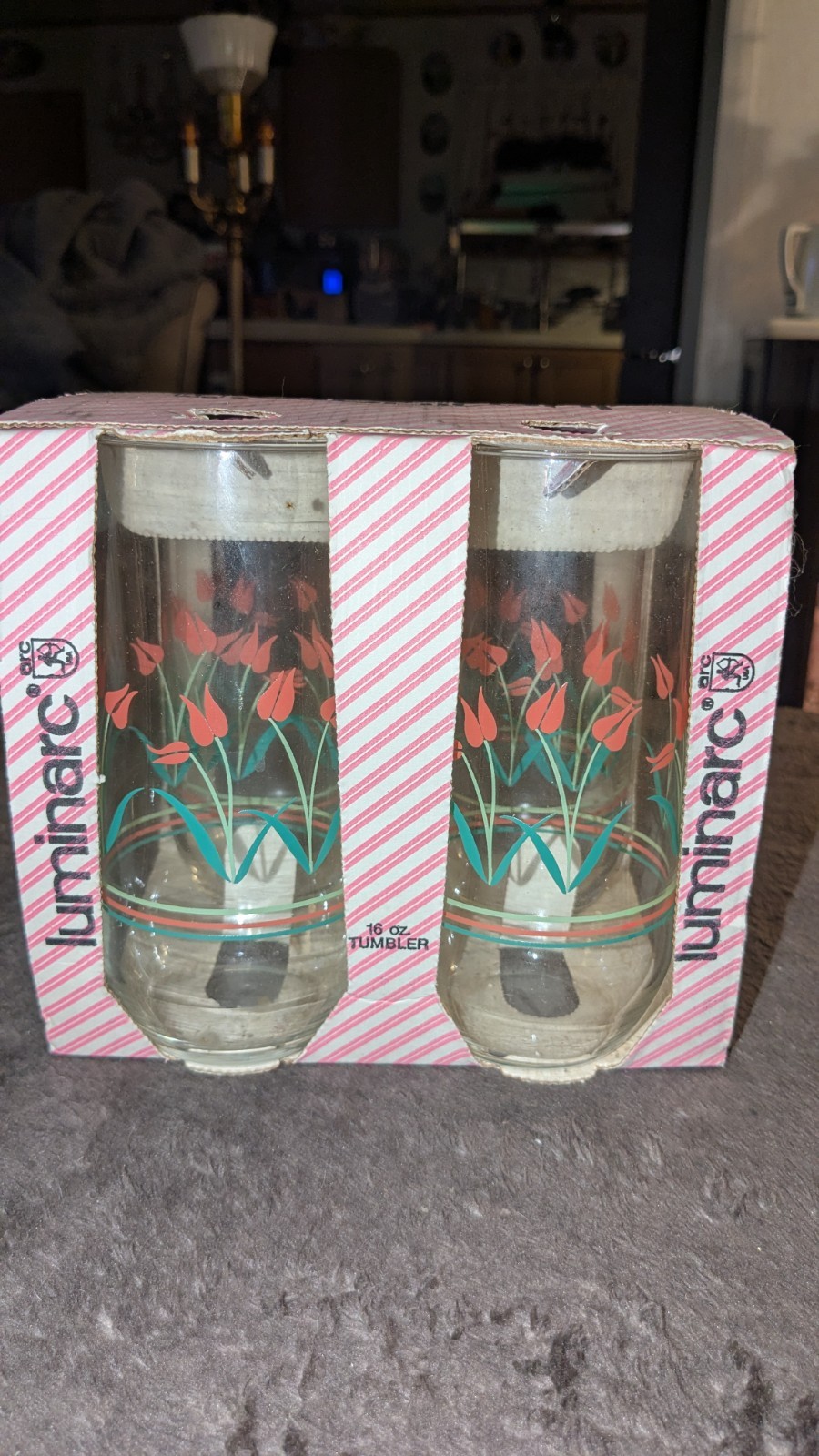 4 Mid Century Luminarc Glasses  16 oz Dutch Tulip Design New In Box 