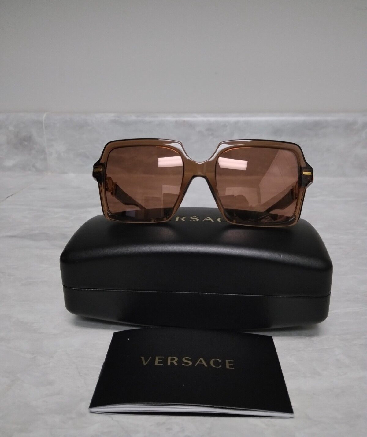NEW Versace VE4441 Sunglasses 0 55mm Rectangular Brown Orange Metallic