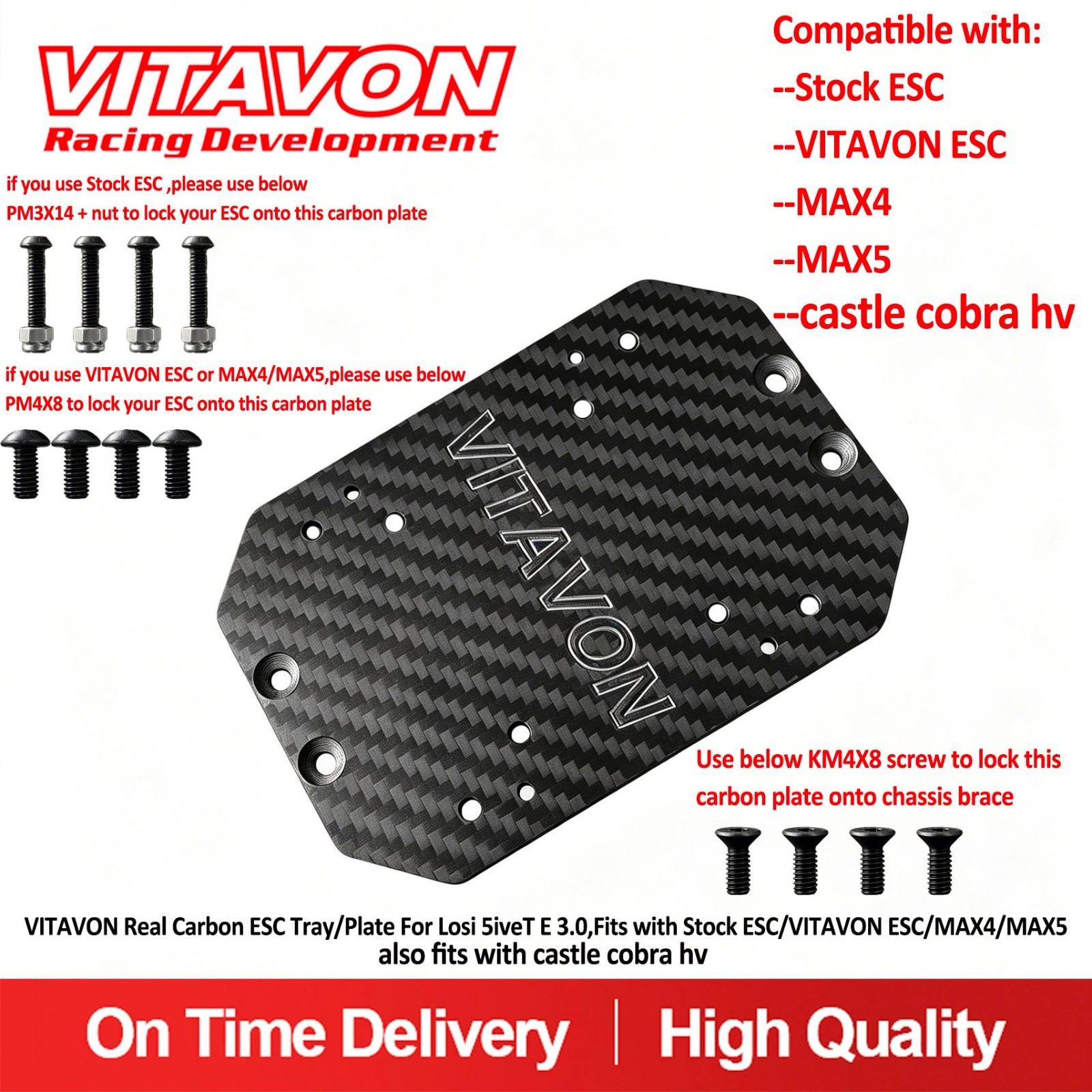 VITAVON Real Carbon ESC Tray/Plate For Losi 5iveT E 3.0 VITAVON Real Carbon ESC Tray/Plate For Losi 5iveT E 3.0