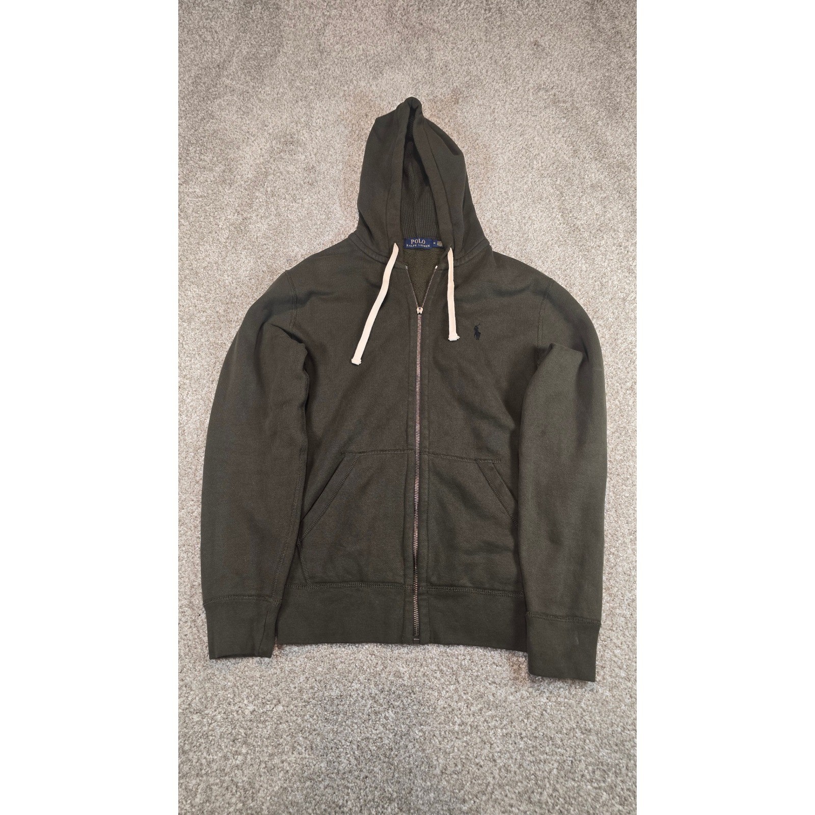 Vintage Polo Ralph Lauren Mens Full Zip Hoodie Olive Green Fleece  Logo Medium