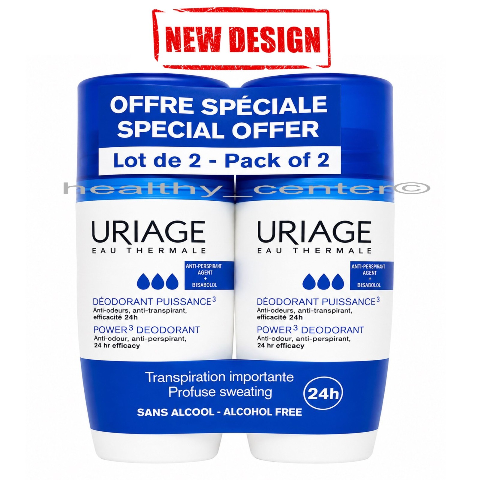 2 X Uriage Power 3 Anti-Odor Antiperspirant Roll On Deodorant 50ml Exp 02/2029